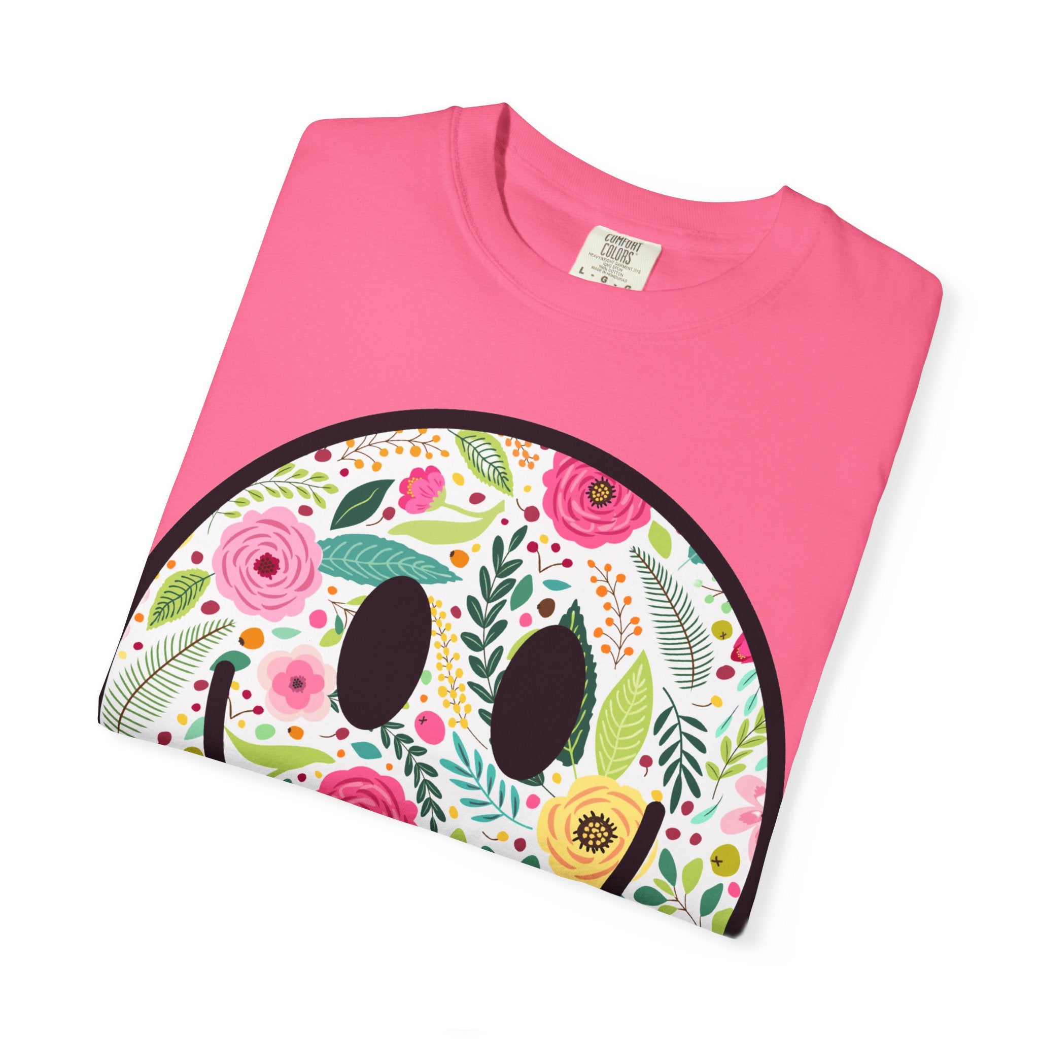 Summer Blooms Smiley Face Adult t-shirt, Spread Positivity, Happy, Women's Tee