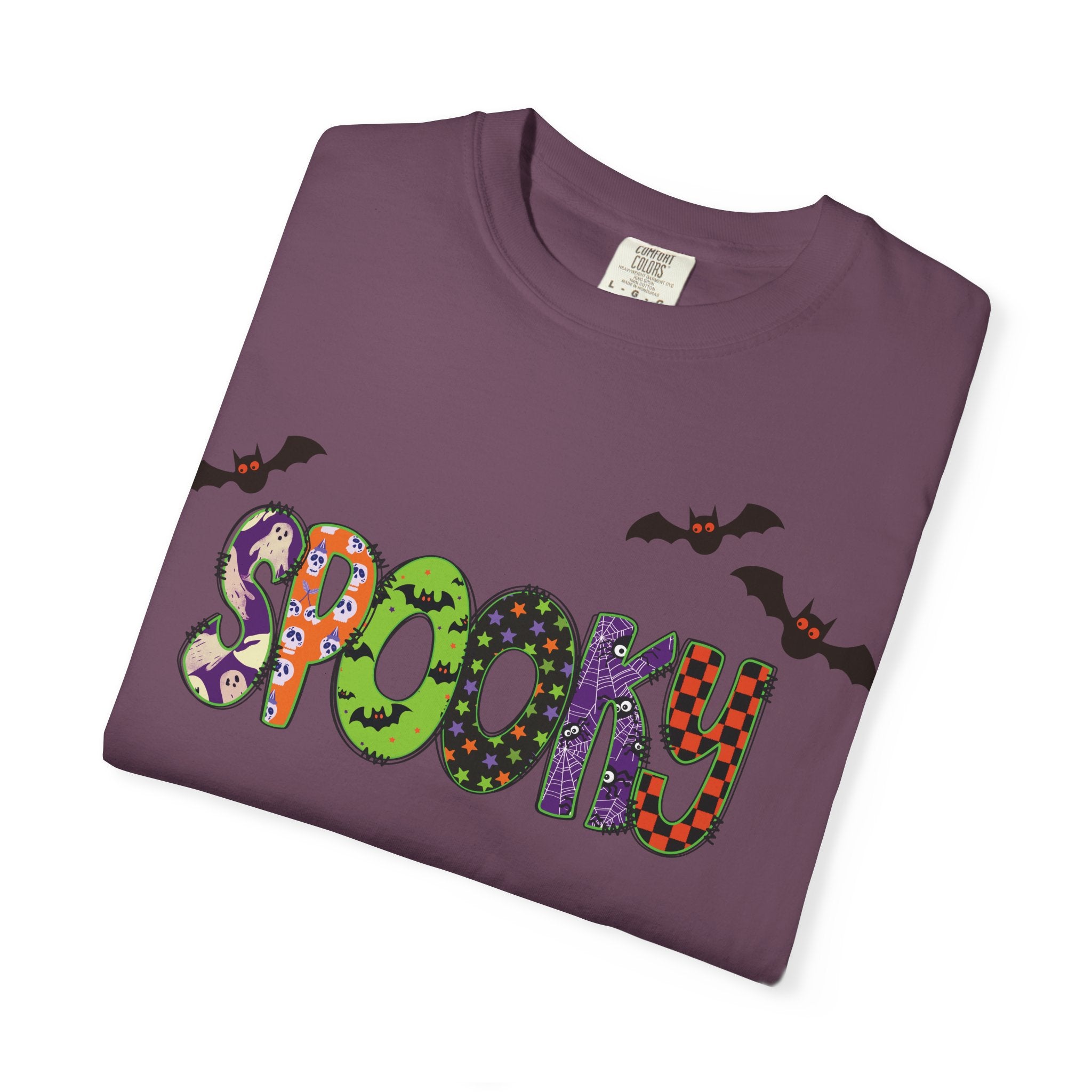 Spooky Adult Comfort Colors T-Shirt with Bats, Halloween Comfort Colors Graphic Tee