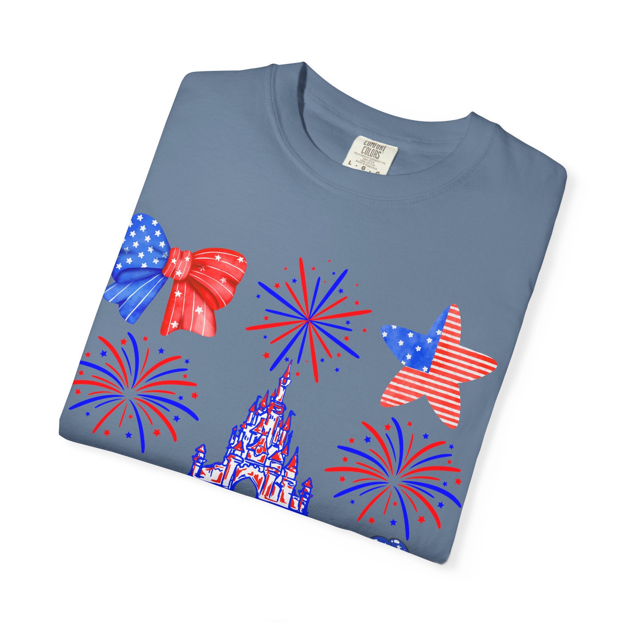 4th of July Disney Coquette Fireworks and Castle shirt, Red White Blue Patriotic bow balloon tee, Stars and Stripes t-shirt, Adult shirt