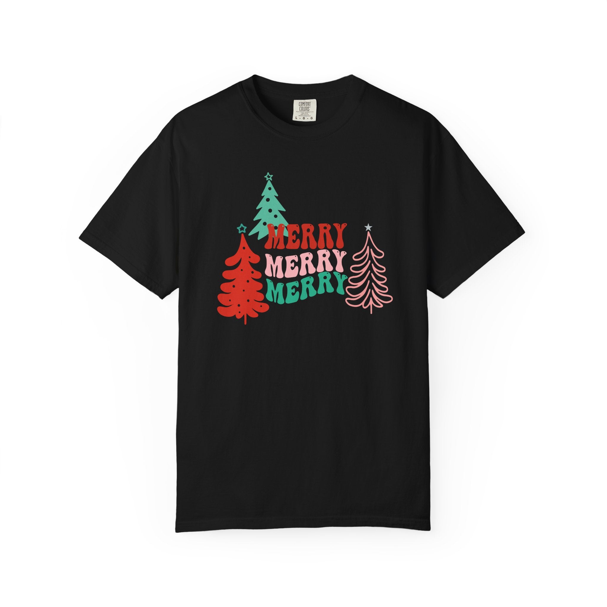 Merry Merry Merry Comfort Colors T-Shirt, Christmas Tee, Holiday shirt, Christmas Trees