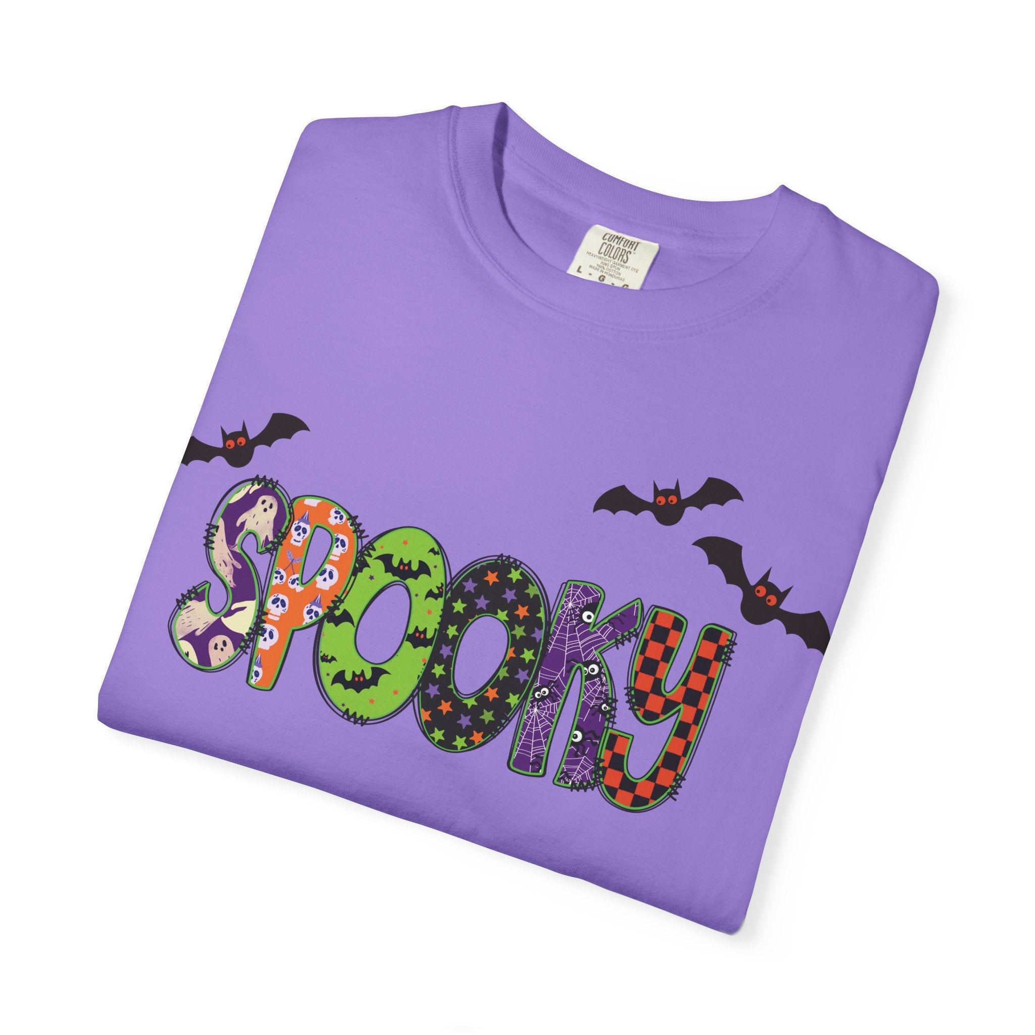 Spooky Adult Comfort Colors T-Shirt with Bats, Halloween Comfort Colors Graphic Tee