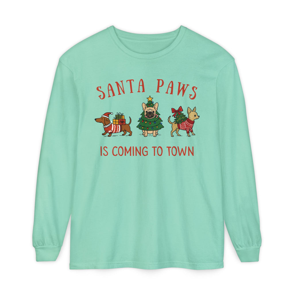 Santa Paws Is Coming To Town Long Sleeve Tee, Christmas Dog t-shirt, Holiday animal shirt