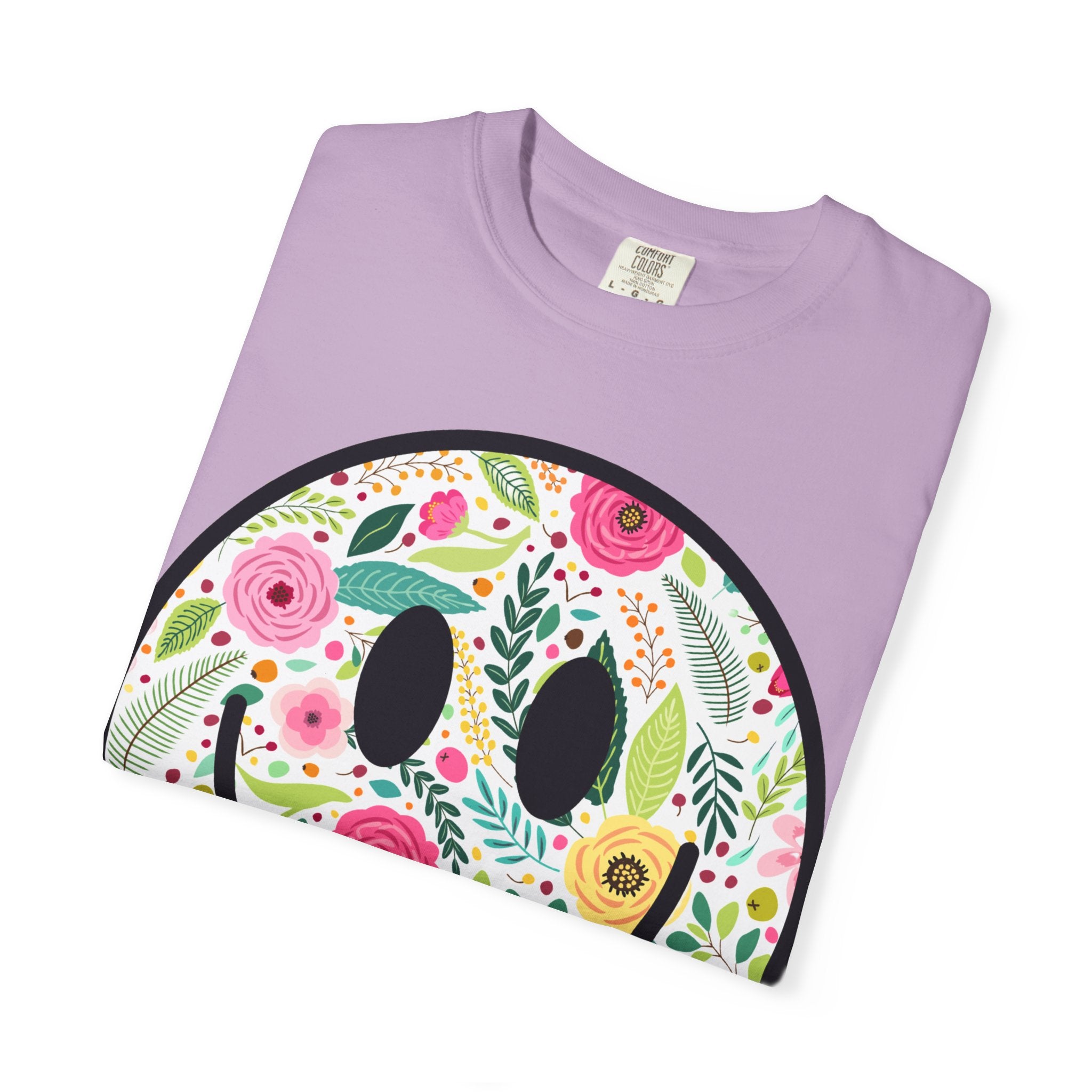 Summer Blooms Smiley Face Adult t-shirt, Spread Positivity, Happy, Women's Tee