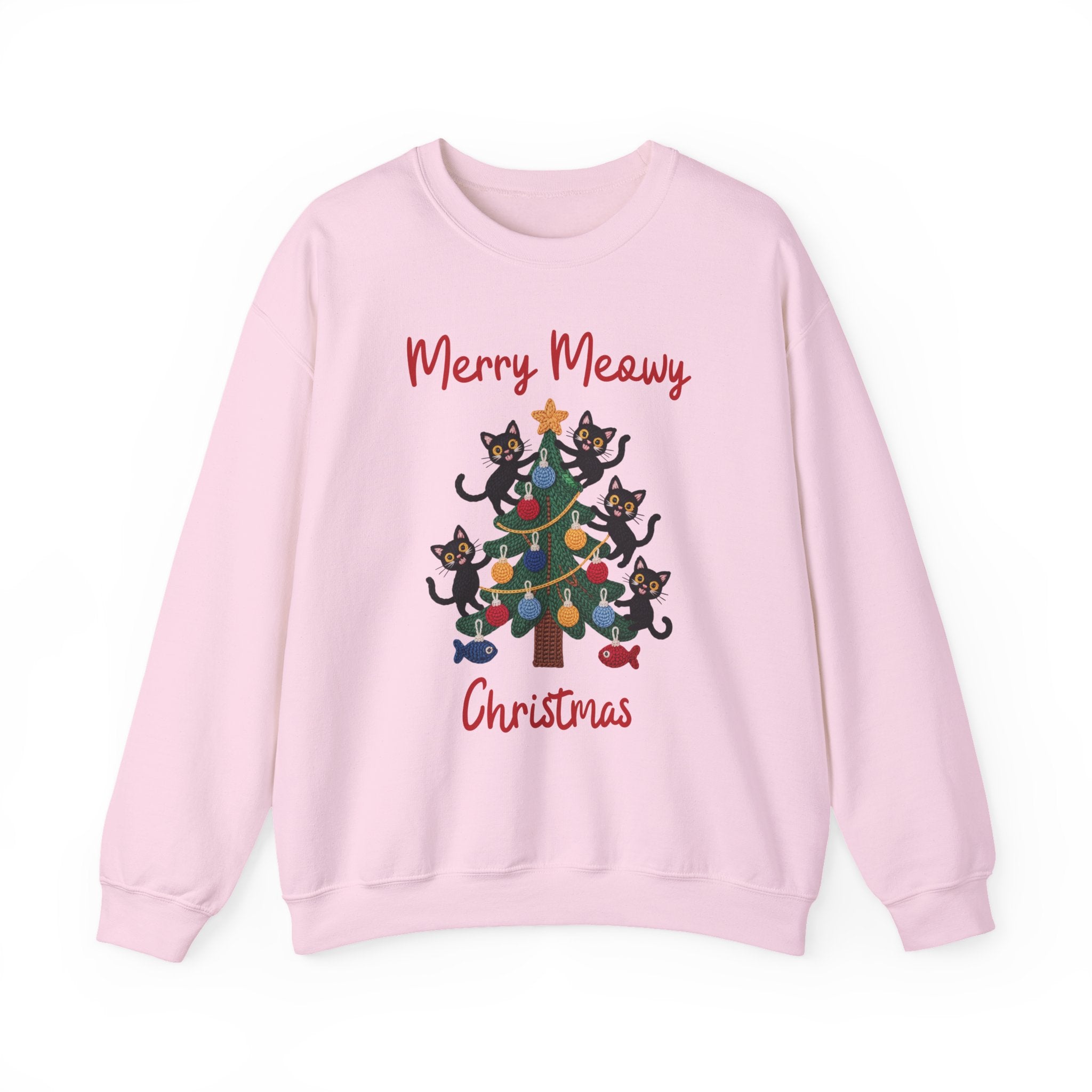 Merry Meowy Christmas Gildan Sweatshirt, Cute Cat Christmas Tree Holiday Shirt