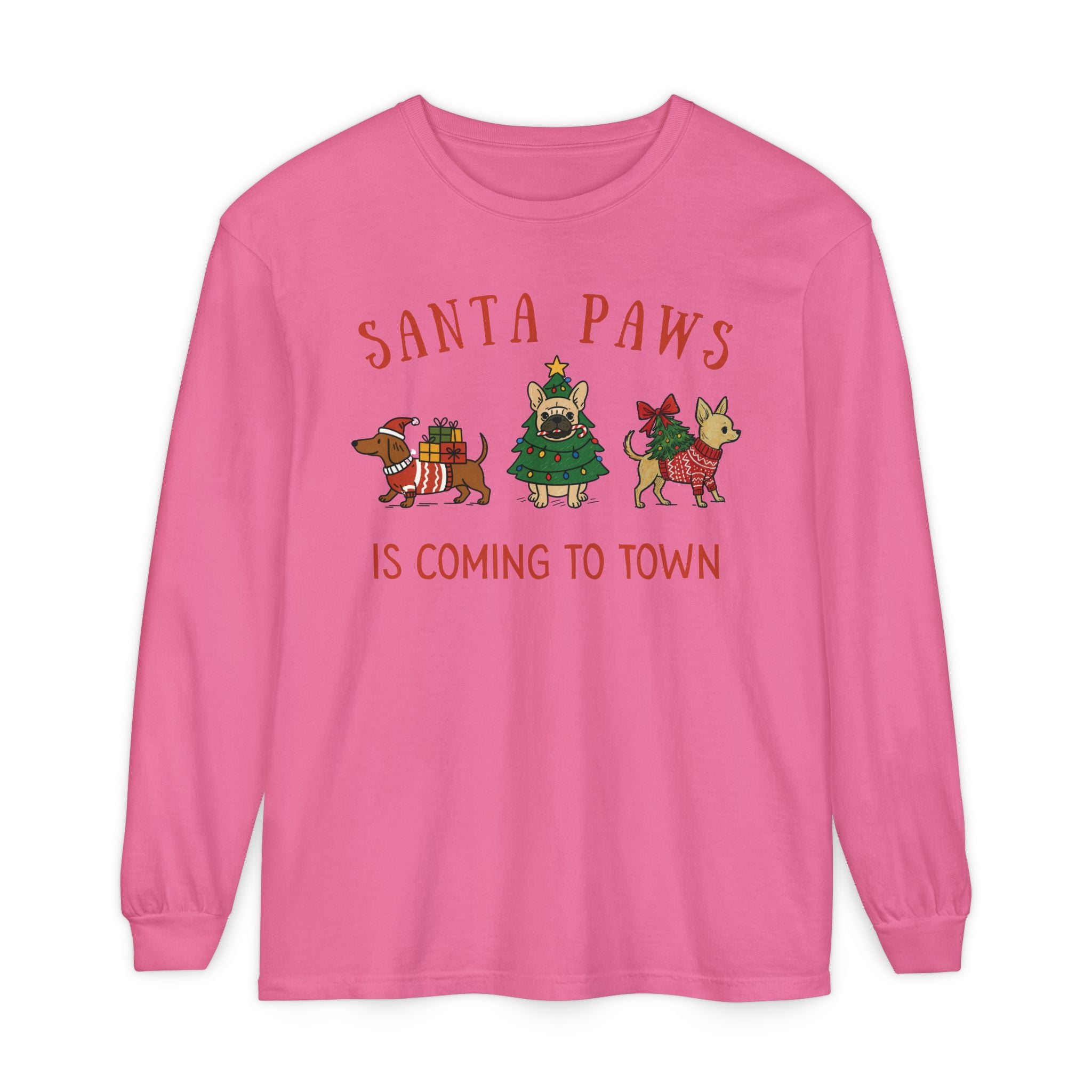 Santa Paws Is Coming To Town Long Sleeve Tee, Christmas Dog t-shirt, Holiday animal shirt