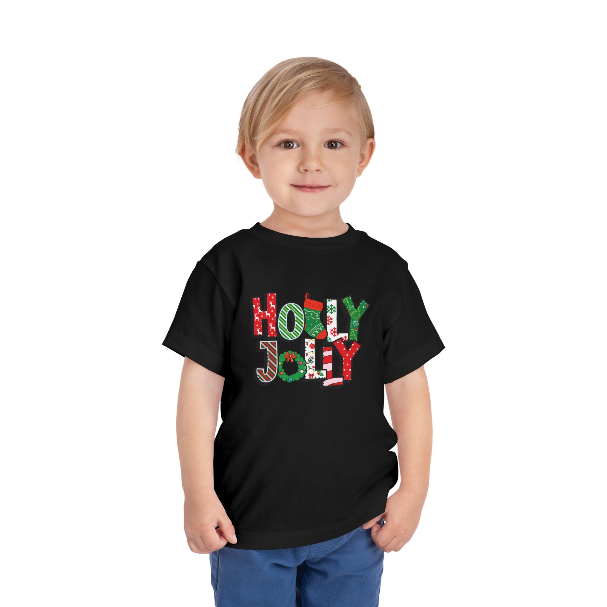 Holly Jolly Bella Canvas Toddler T-Shirt, Festive Christmas Tee, Matching Family Pajamas, Holiday Shirt