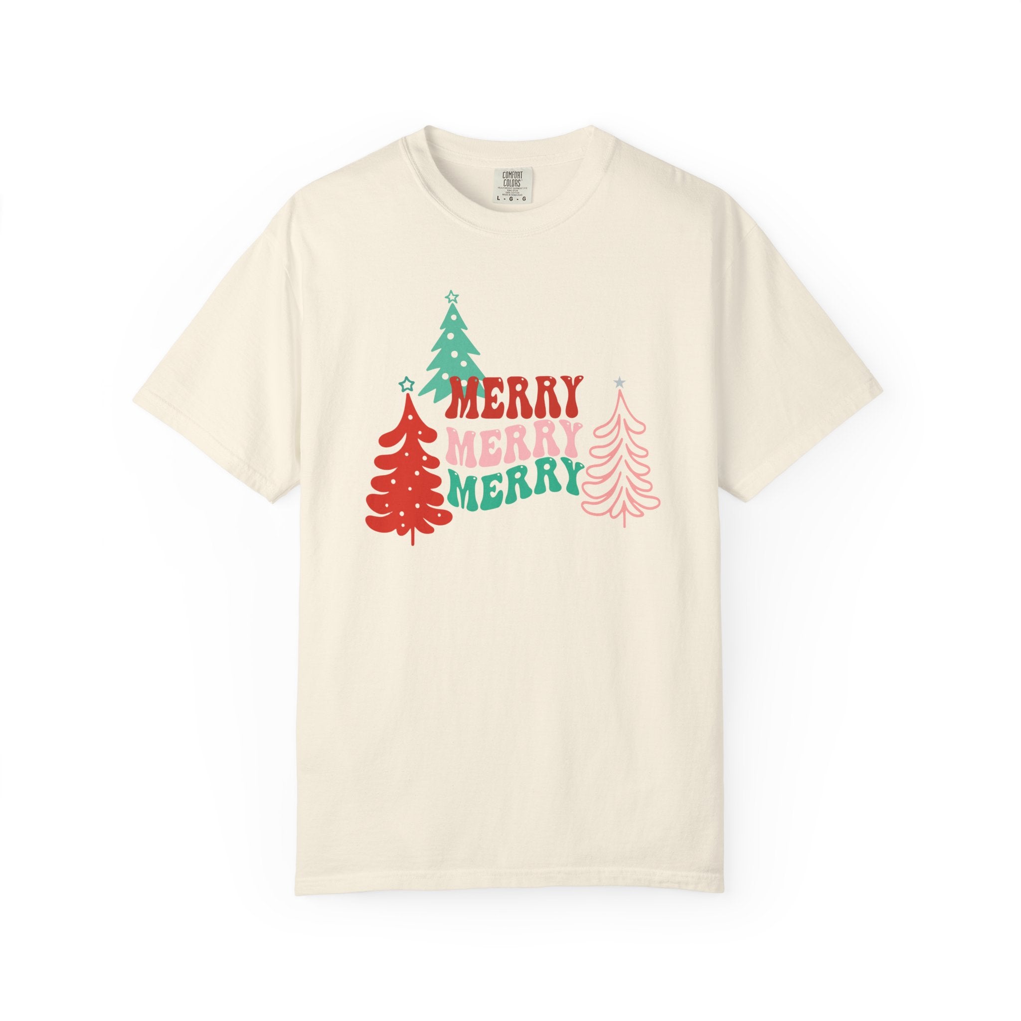Merry Merry Merry Comfort Colors T-Shirt, Christmas Tee, Holiday shirt, Christmas Trees