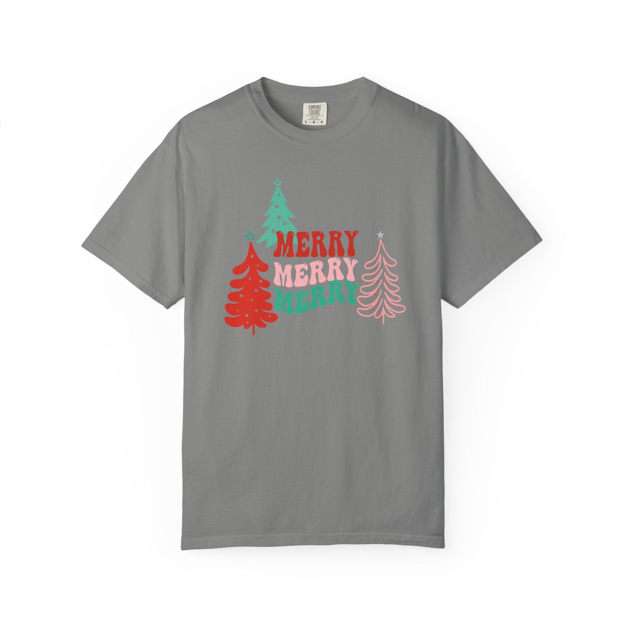Merry Merry Merry Comfort Colors T-Shirt, Christmas Tee, Holiday shirt, Christmas Trees