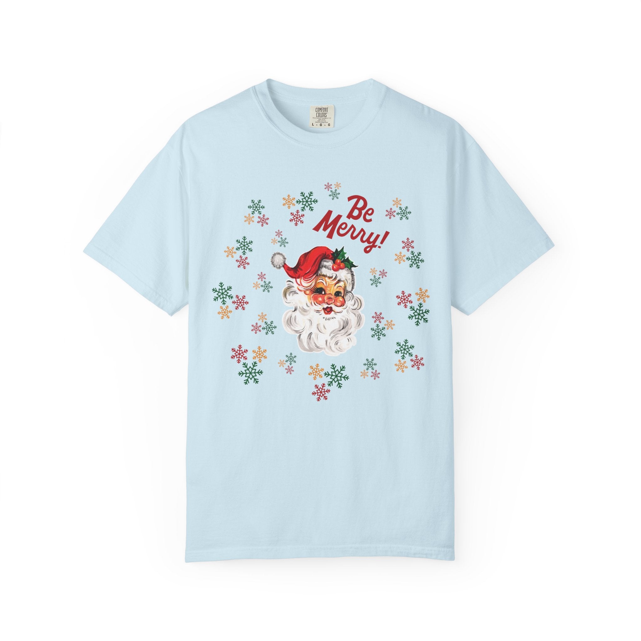 Santa 'Be Merry' Christmas T-Shirt, Comfort Colors Vintage Santa Holiday Tee