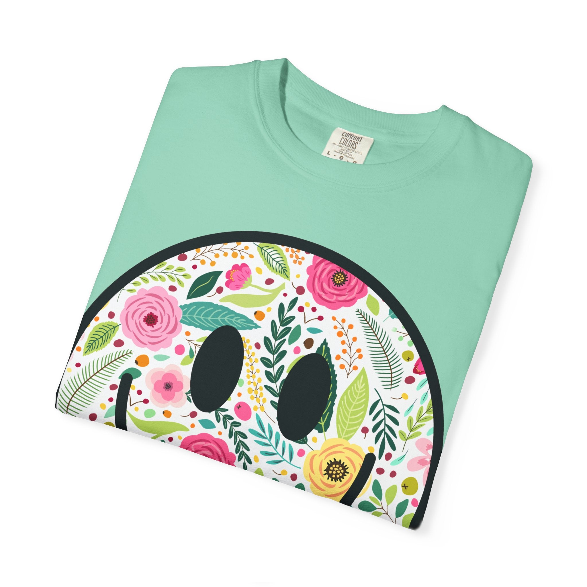 Summer Blooms Smiley Face Adult t-shirt, Spread Positivity, Happy, Women's Tee