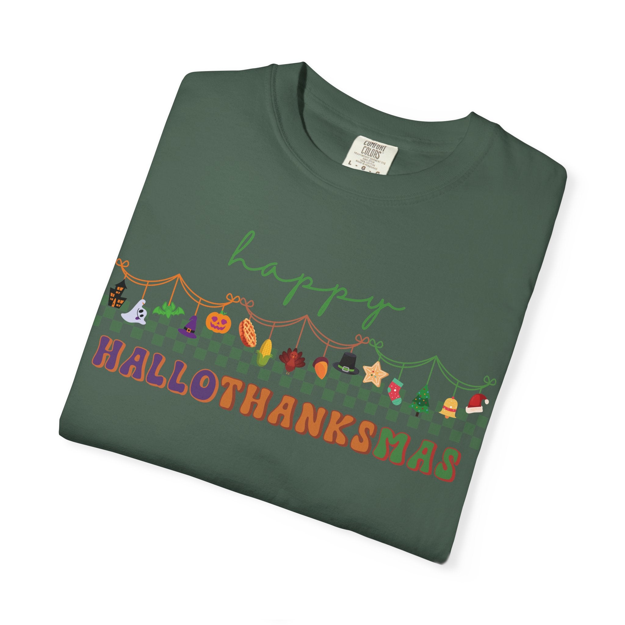 Happy Hallothanksmas Comfort Colors T-shirt , Halloween Thanksgiving Christmas