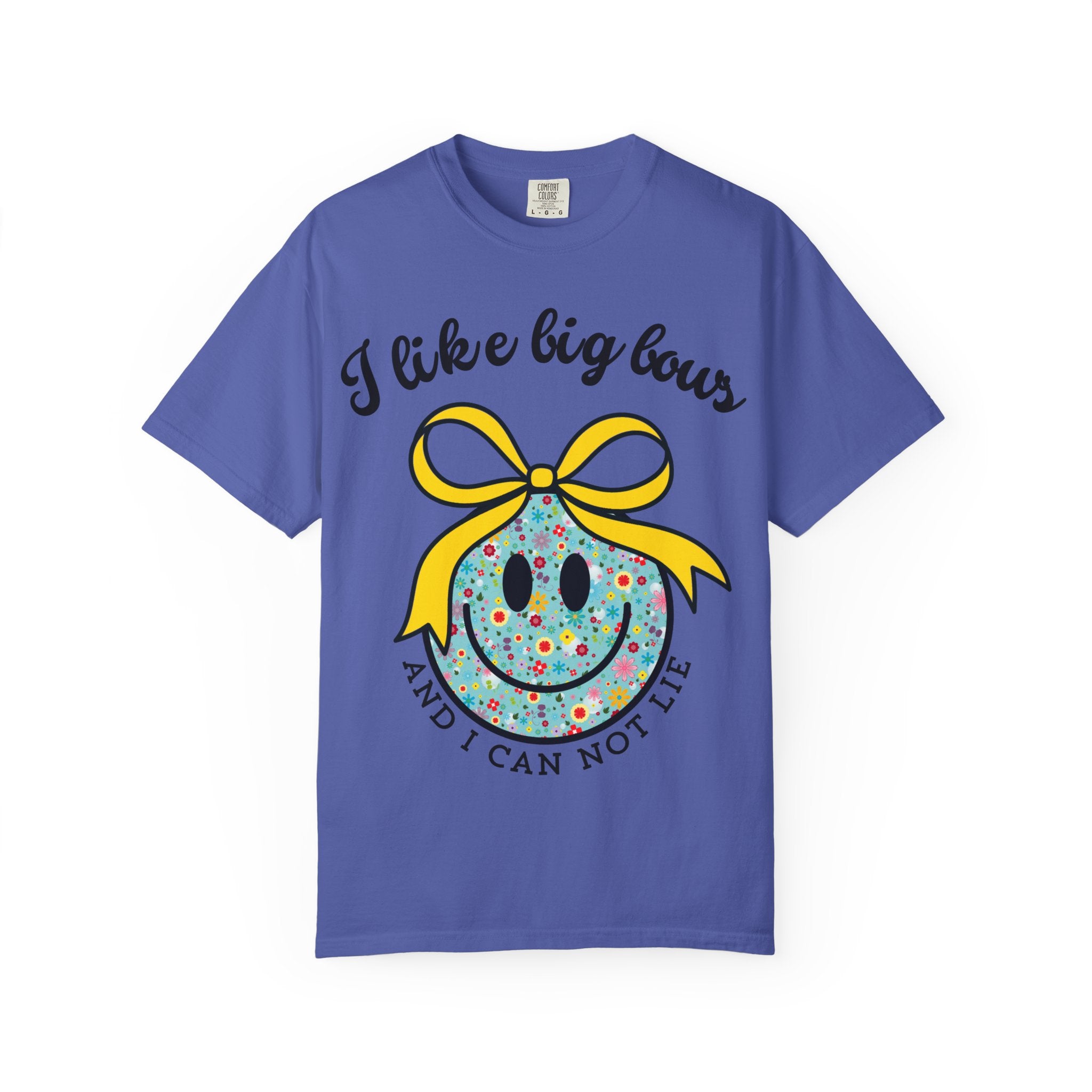 I Like Big Bows, Adult Shirt, Floral Smiley Face T-Shirt, And I Can Not Lie, Women's Tee, Graphic Tee with Bow, , Unisex Top