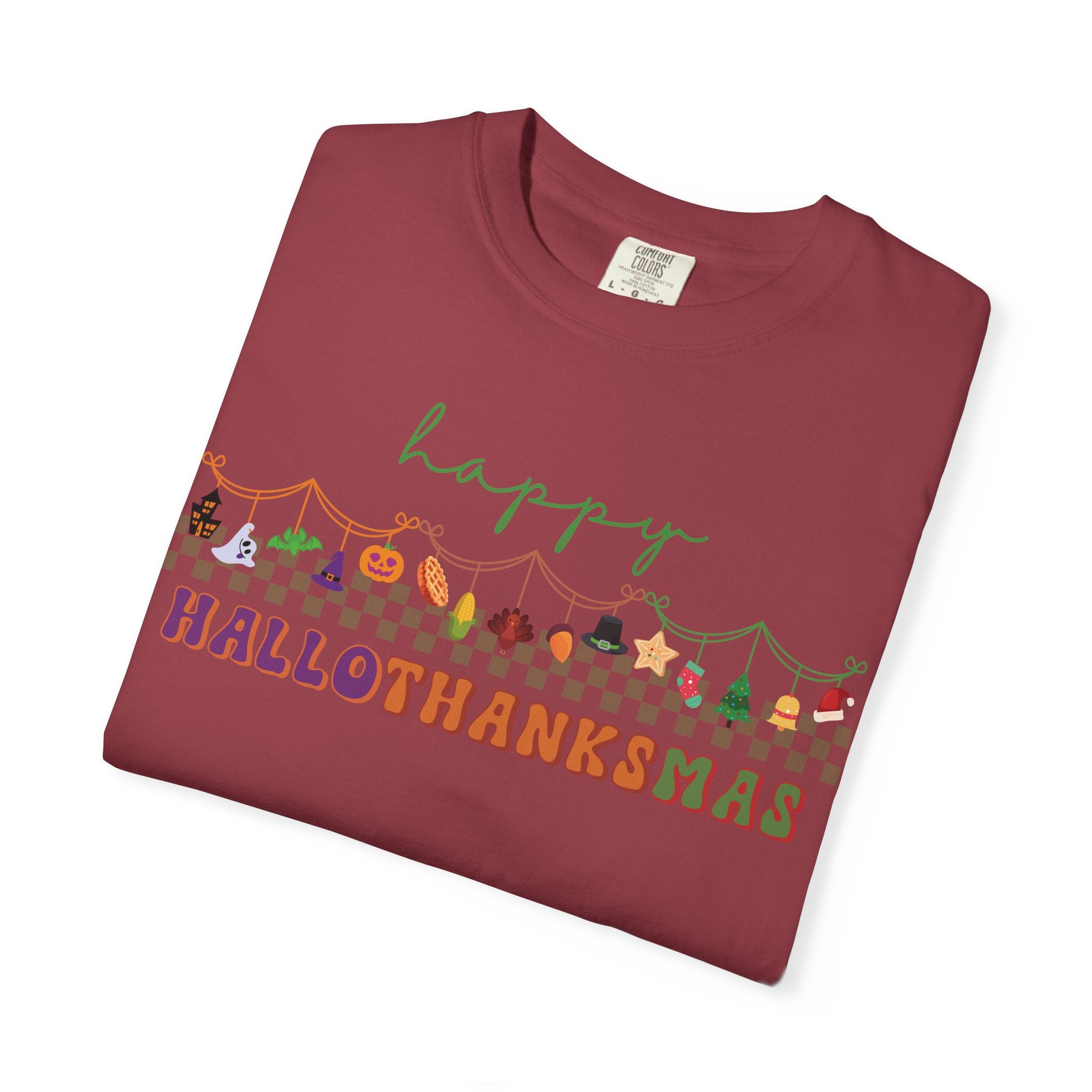 Happy Hallothanksmas Comfort Colors T-shirt , Halloween Thanksgiving Christmas