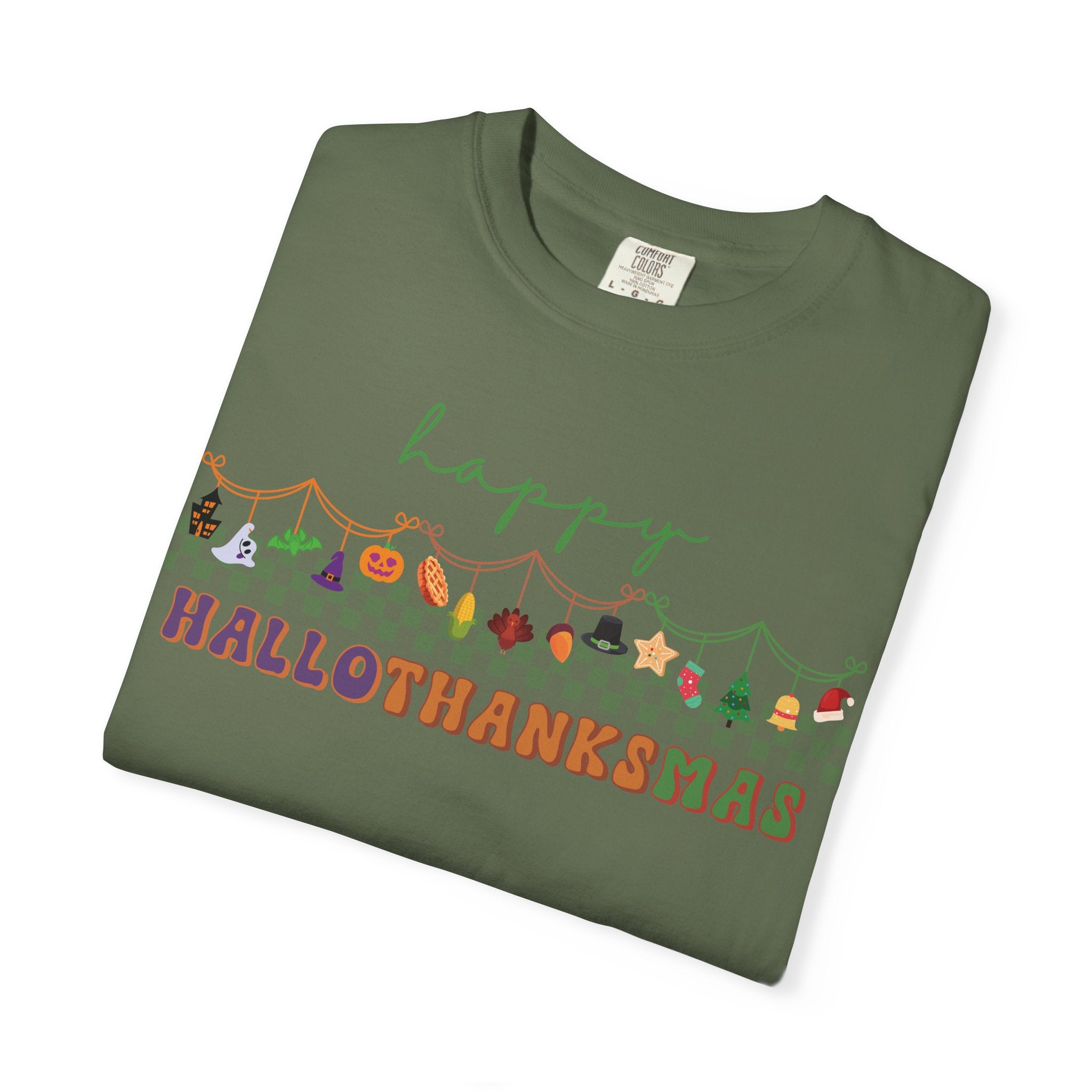 Happy Hallothanksmas Comfort Colors T-shirt , Halloween Thanksgiving Christmas
