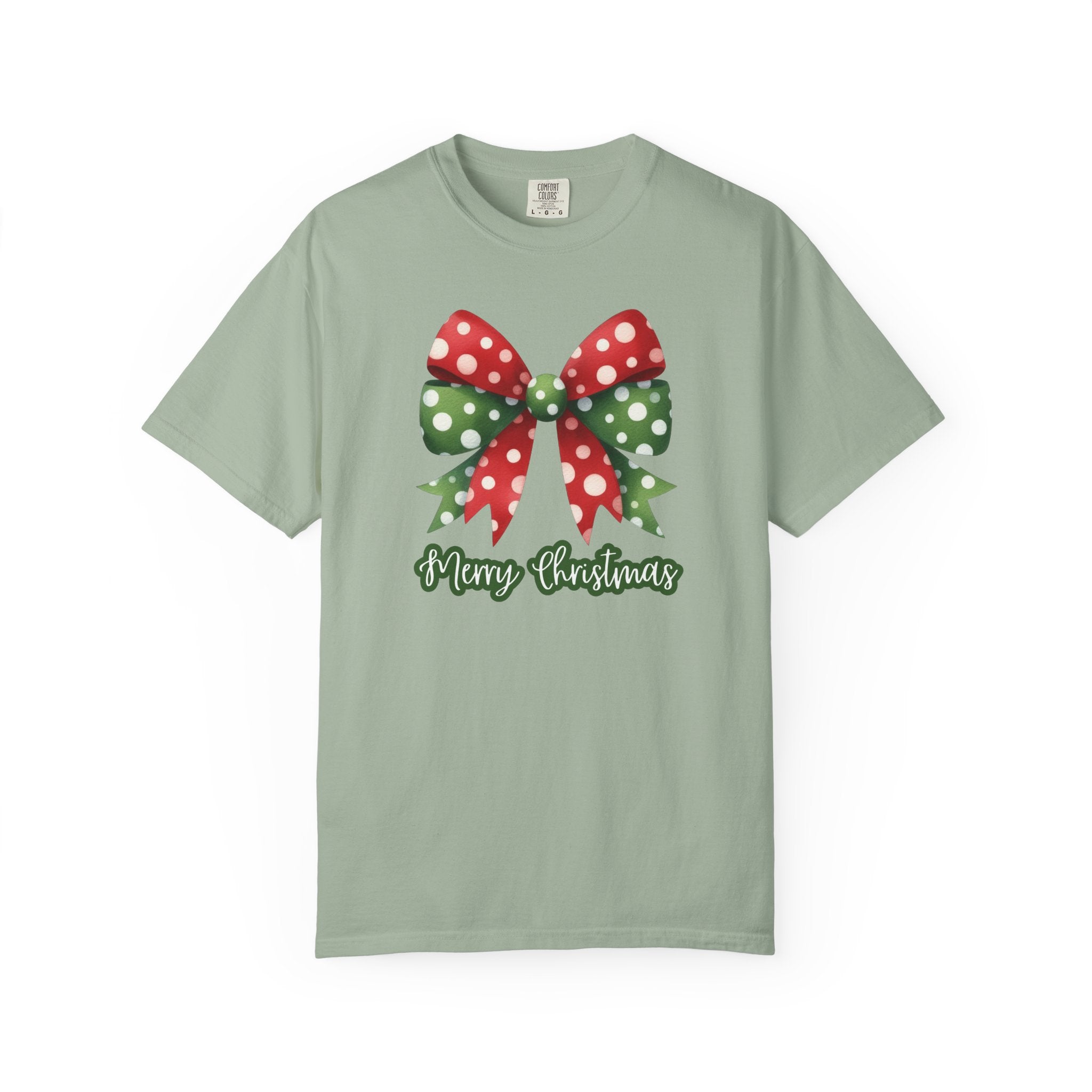 Merry Christmas Bow Comfort Colors T-Shirt, Cute Women's Holiday Tee