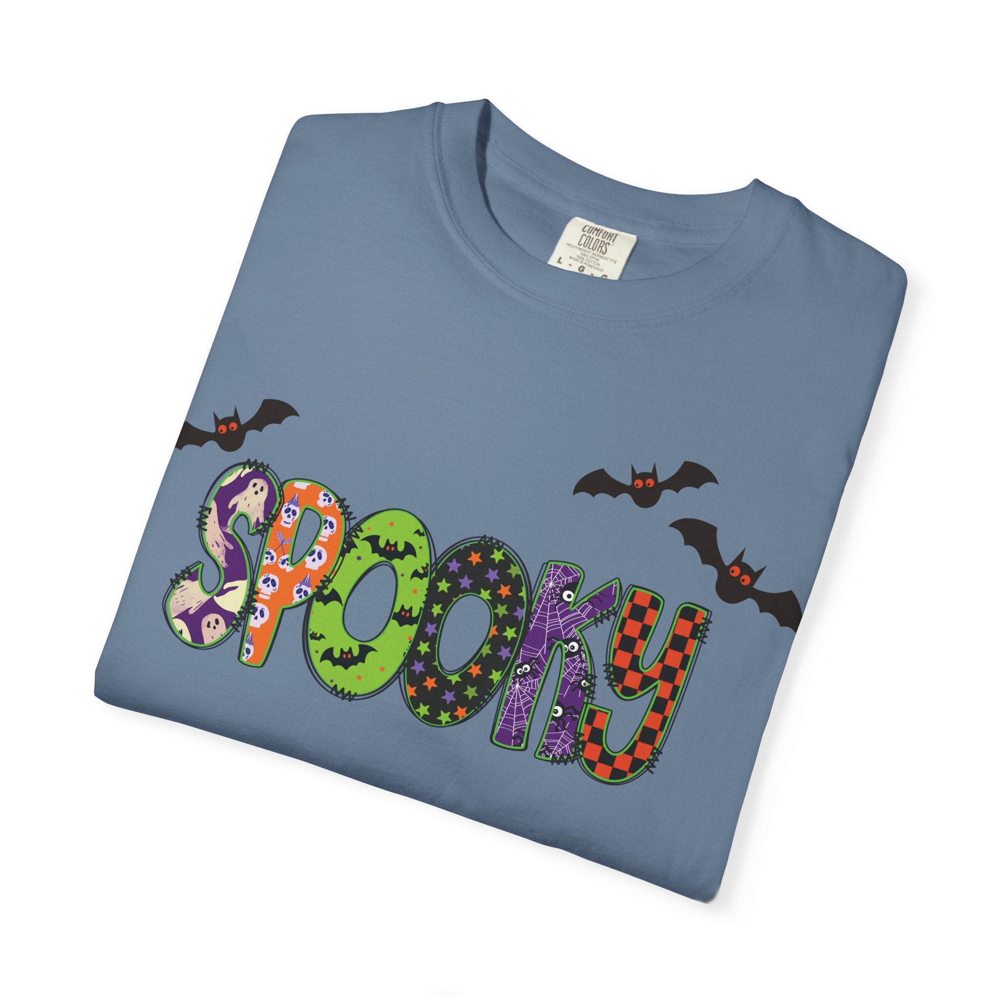 Spooky Adult Comfort Colors T-Shirt with Bats, Halloween Comfort Colors Graphic Tee
