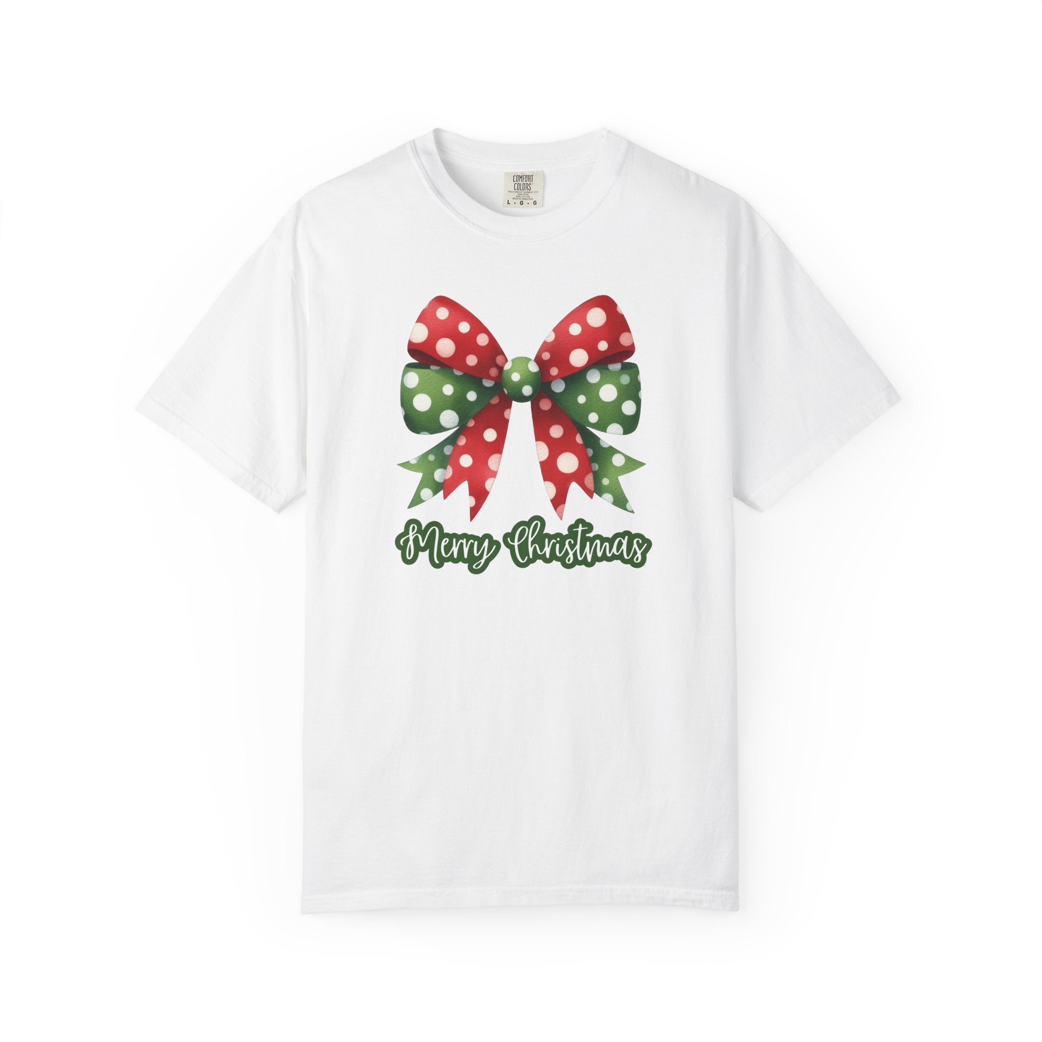 Merry Christmas Bow Comfort Colors T-Shirt, Cute Women's Holiday Tee