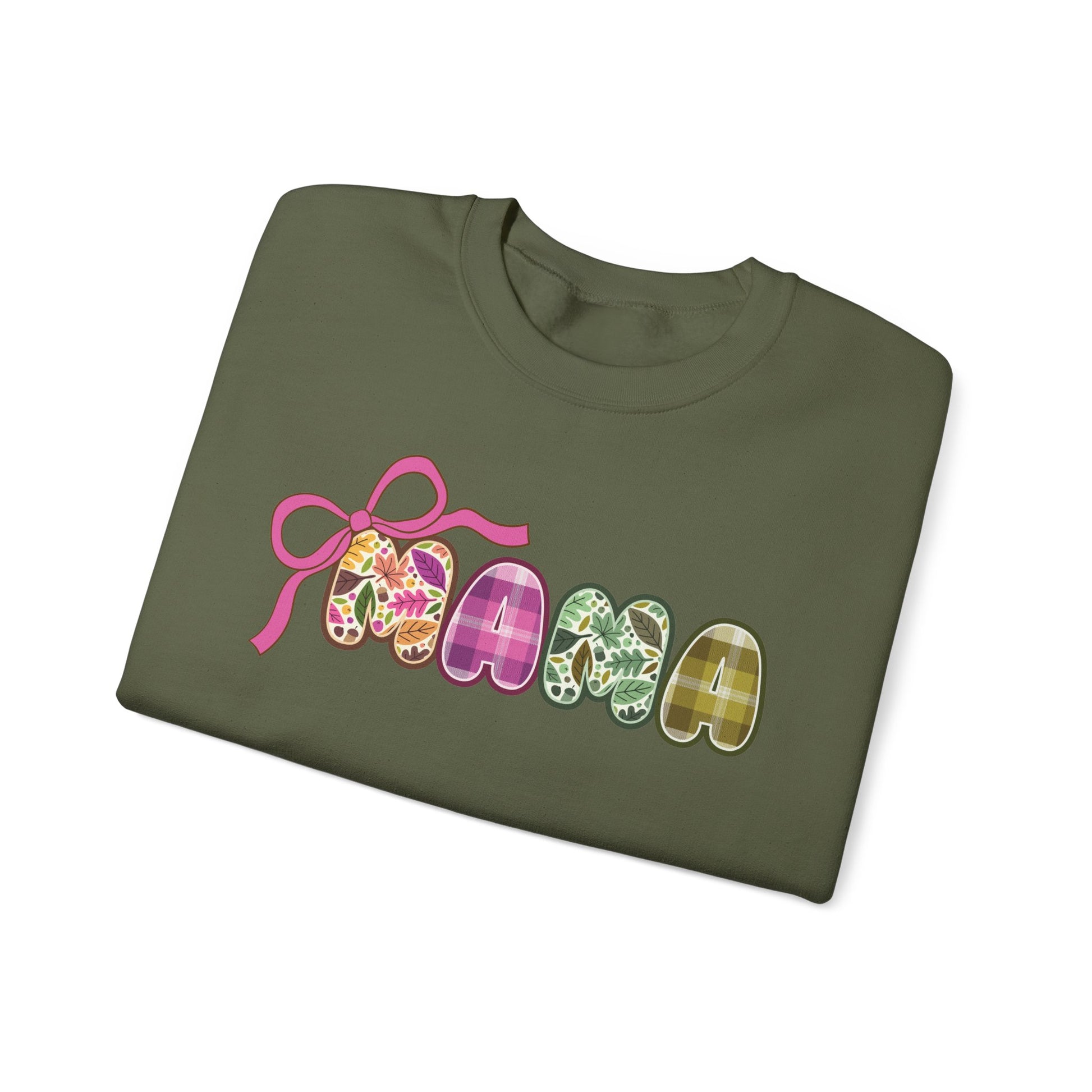 Fall MAMA Gildan Sweatshirt with Bow, Autumn Plaid Mom Shirt, Fall Leaves