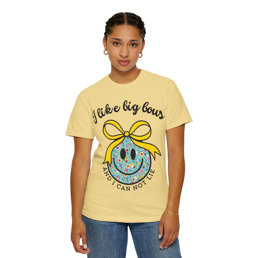 I Like Big Bows, Adult Shirt, Floral Smiley Face T-Shirt, And I Can Not Lie, Women's Tee, Graphic Tee with Bow, , Unisex Top