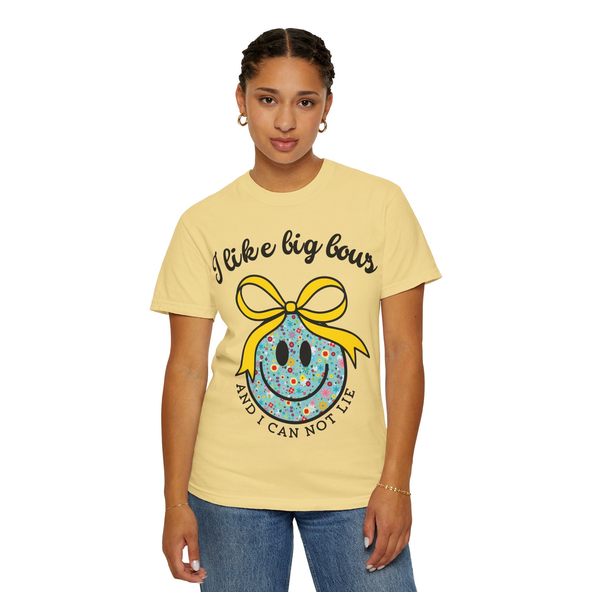 I Like Big Bows, Adult Shirt, Floral Smiley Face T-Shirt, And I Can Not Lie, Women's Tee, Graphic Tee with Bow, , Unisex Top