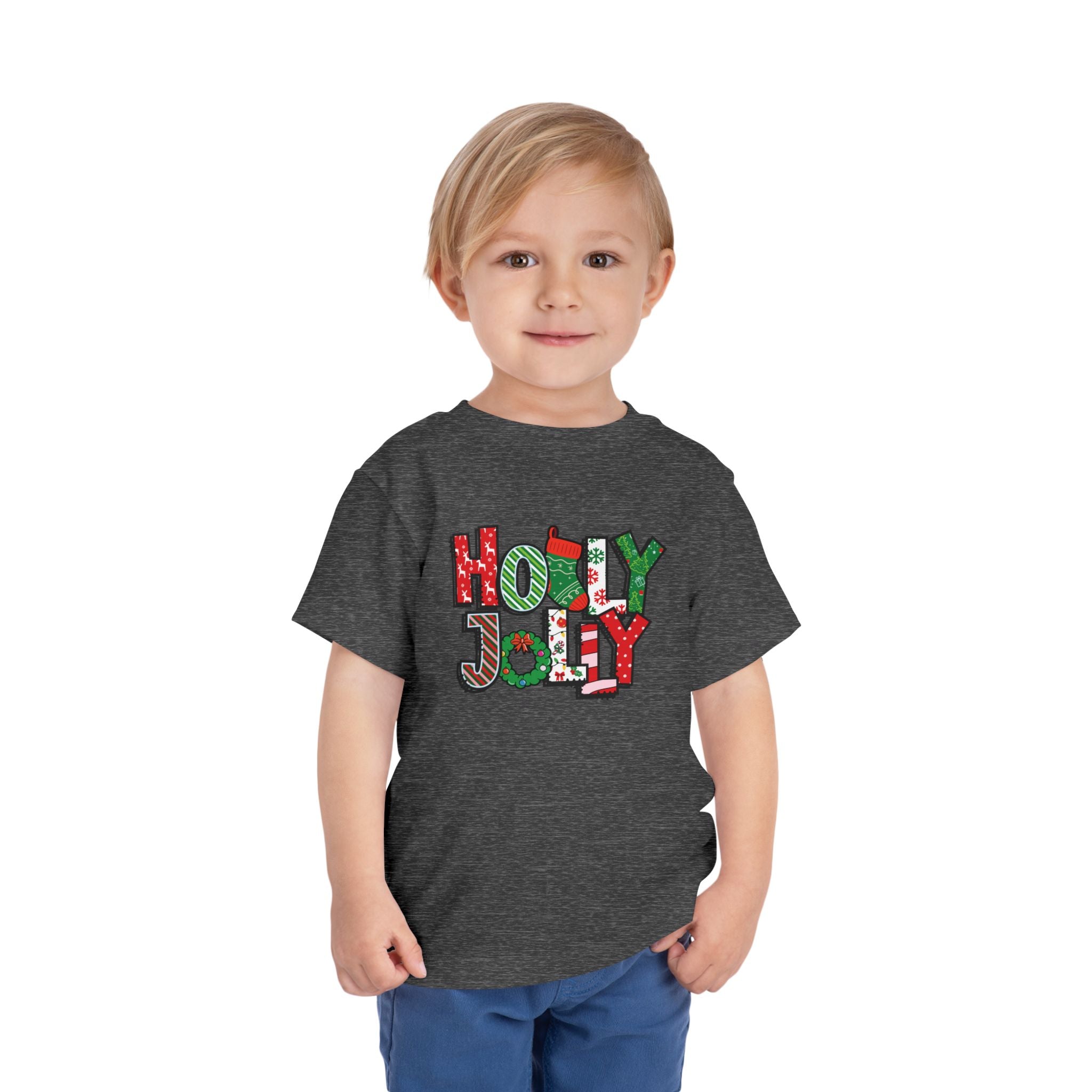Holly Jolly Bella Canvas Toddler T-Shirt, Festive Christmas Tee, Matching Family Pajamas, Holiday Shirt