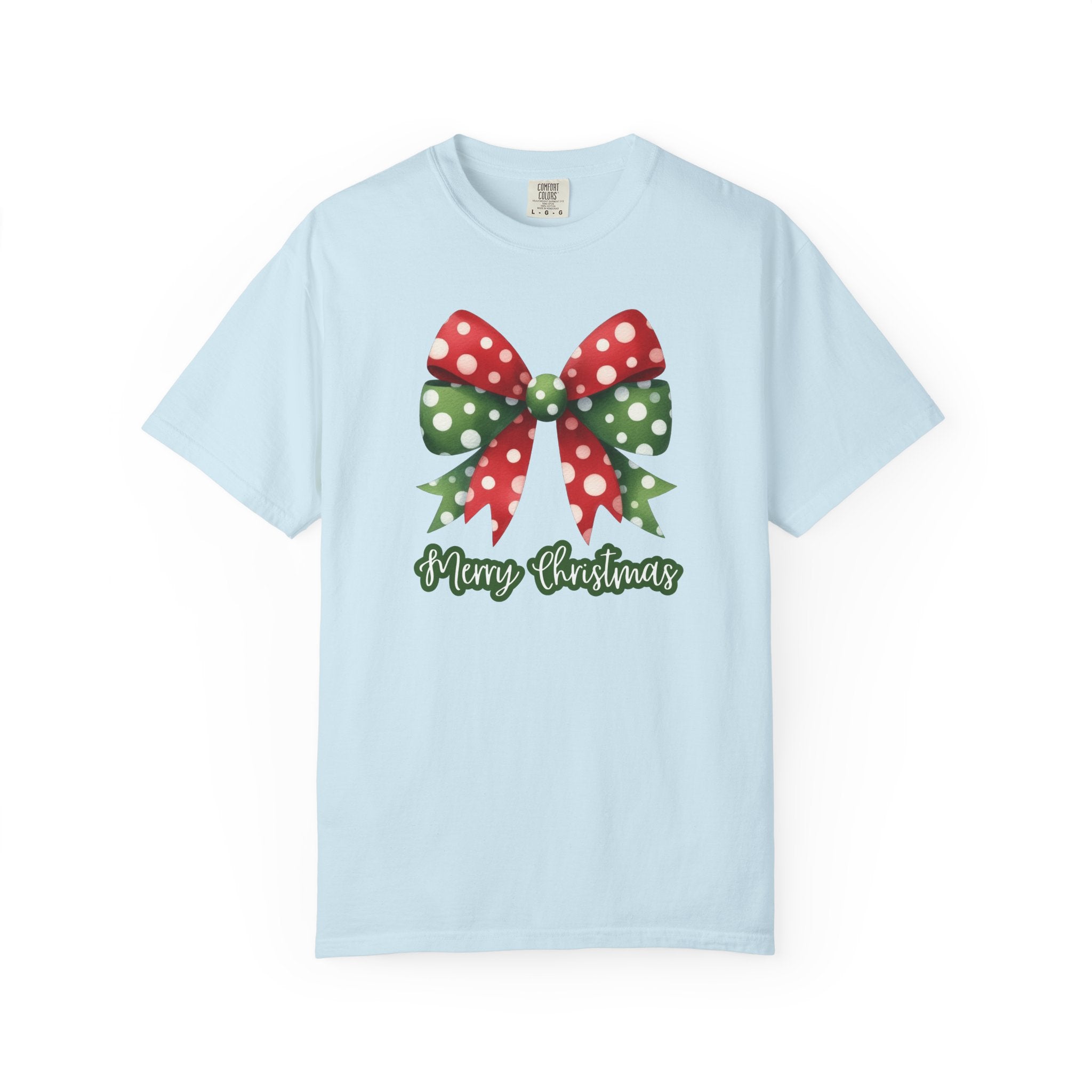 Merry Christmas Bow Comfort Colors T-Shirt, Cute Women's Holiday Tee