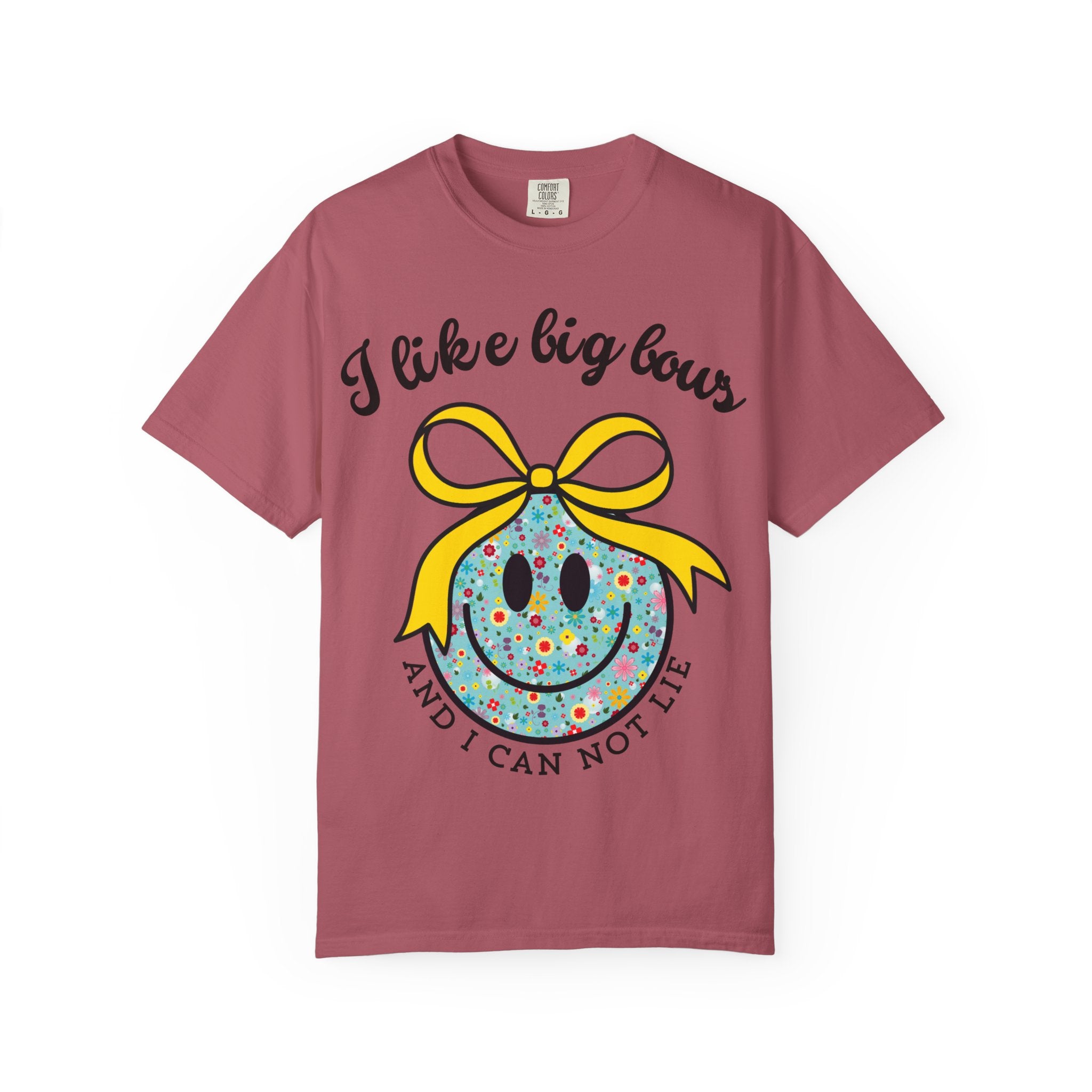 I Like Big Bows, Adult Shirt, Floral Smiley Face T-Shirt, And I Can Not Lie, Women's Tee, Graphic Tee with Bow, , Unisex Top