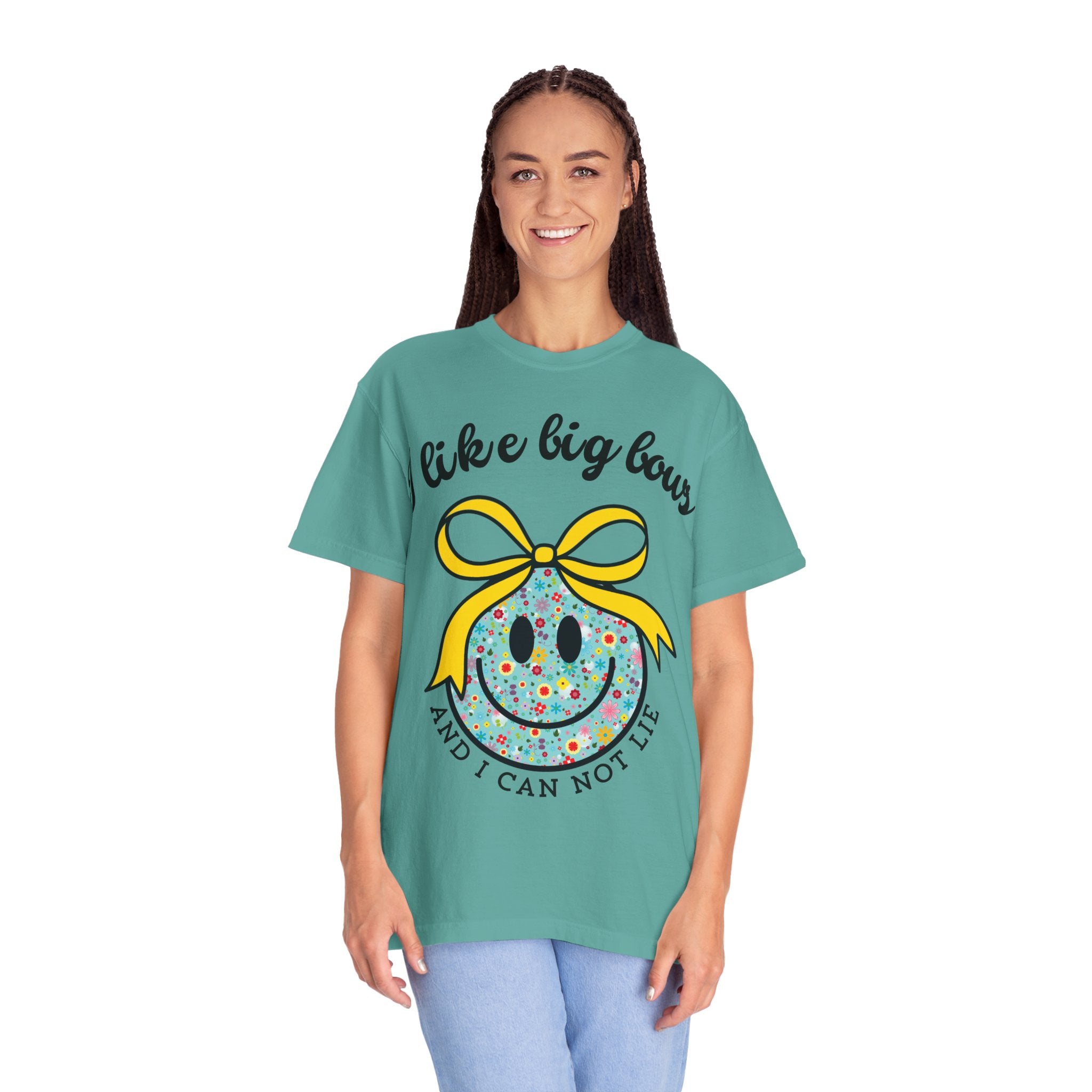 I Like Big Bows, Adult Shirt, Floral Smiley Face T-Shirt, And I Can Not Lie, Women's Tee, Graphic Tee with Bow, , Unisex Top