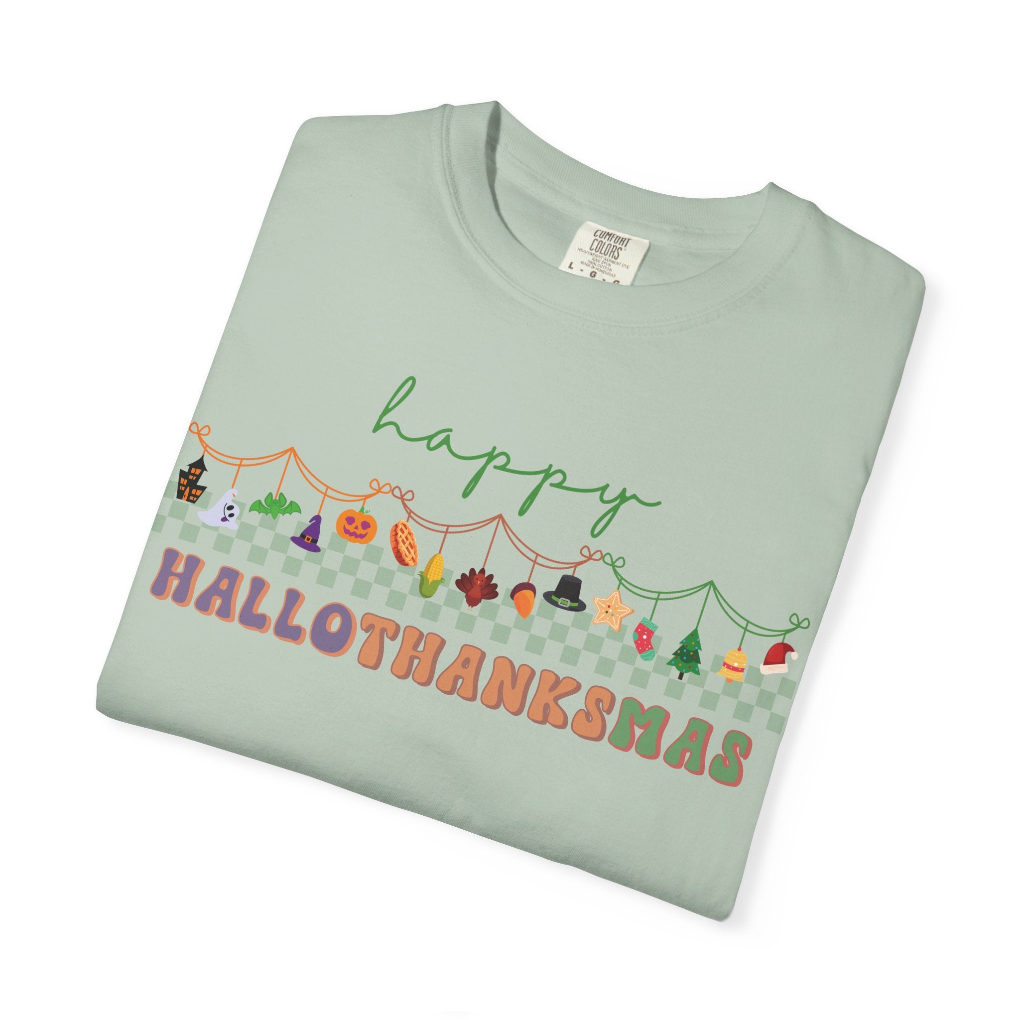 Happy Hallothanksmas Comfort Colors T-shirt , Halloween Thanksgiving Christmas