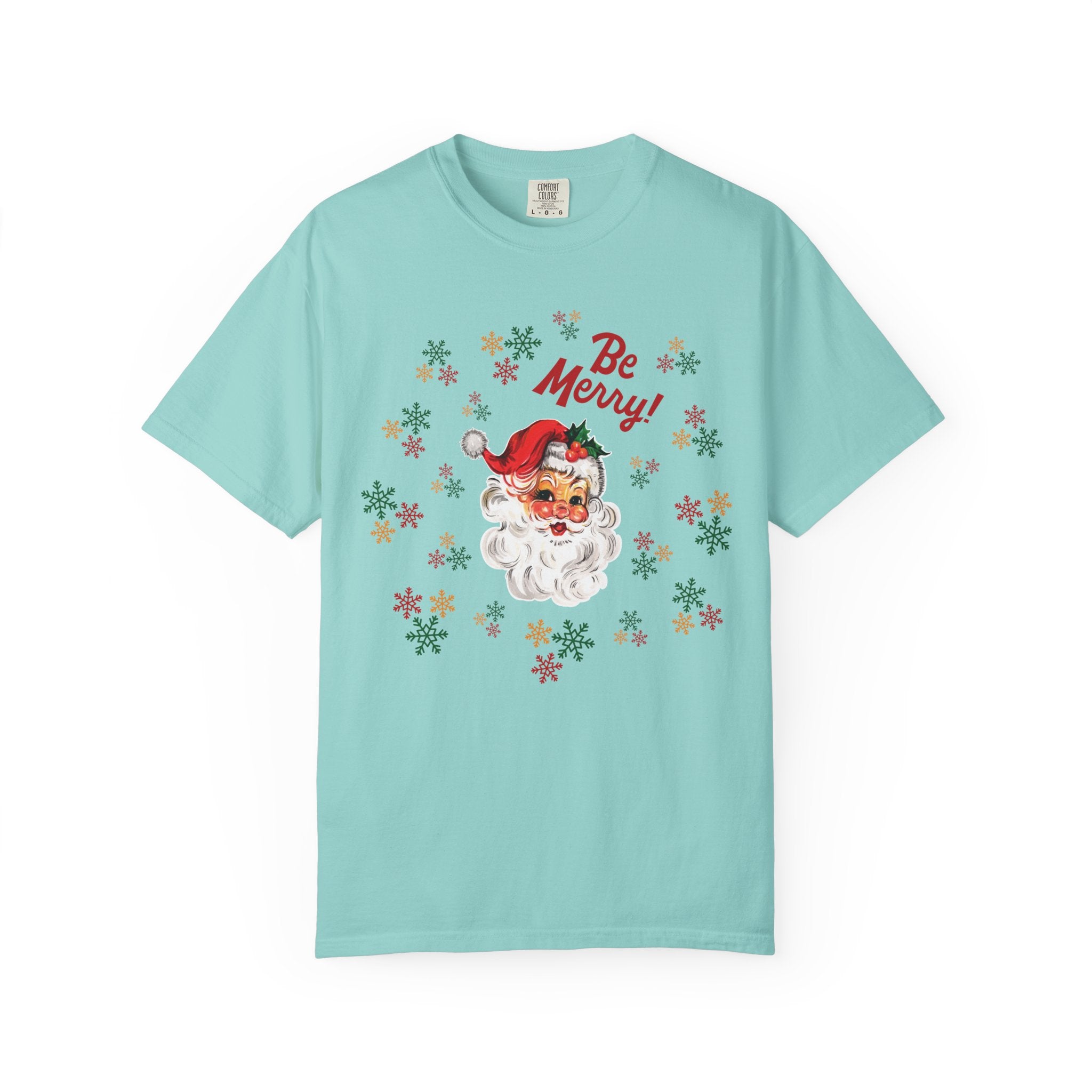 Santa 'Be Merry' Christmas T-Shirt, Comfort Colors Vintage Santa Holiday Tee