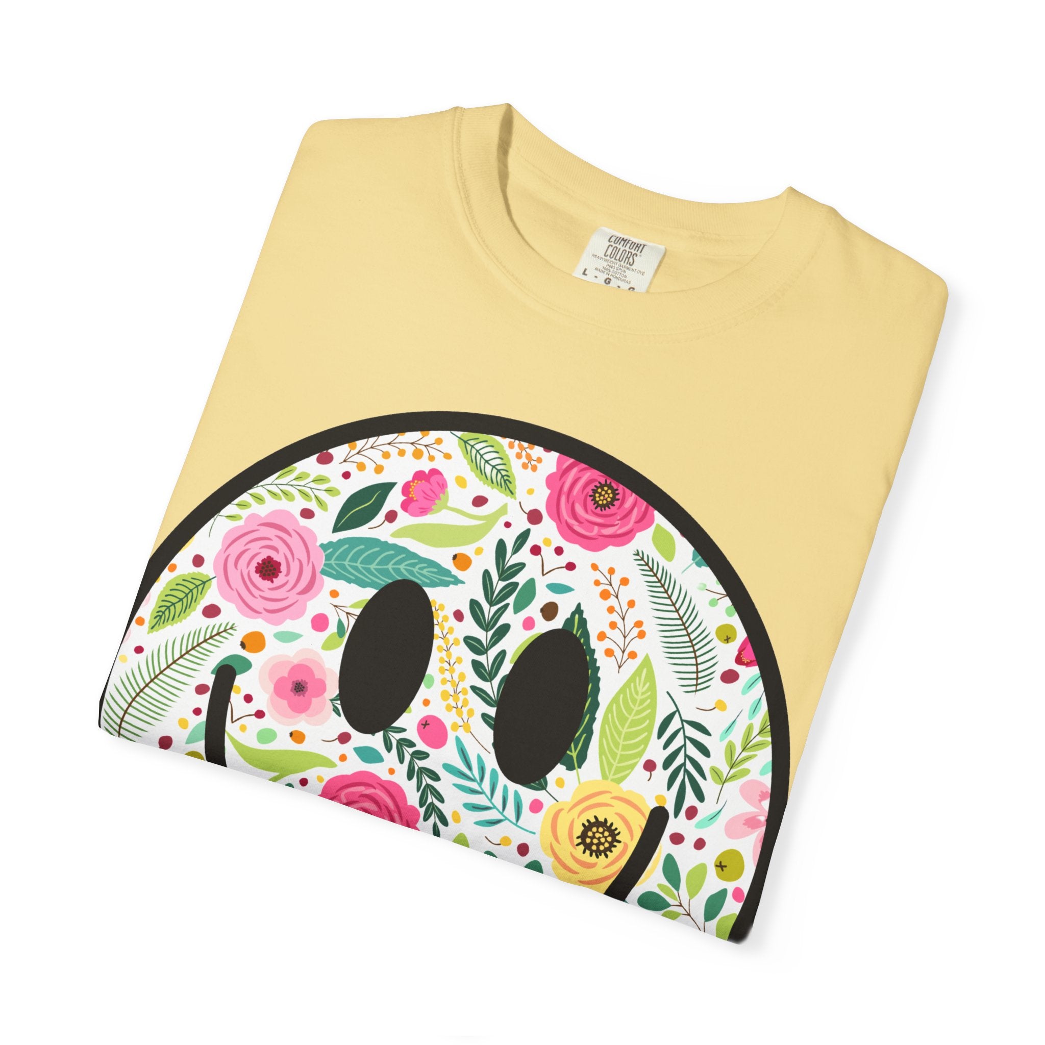 Summer Blooms Smiley Face Adult t-shirt, Spread Positivity, Happy, Women's Tee