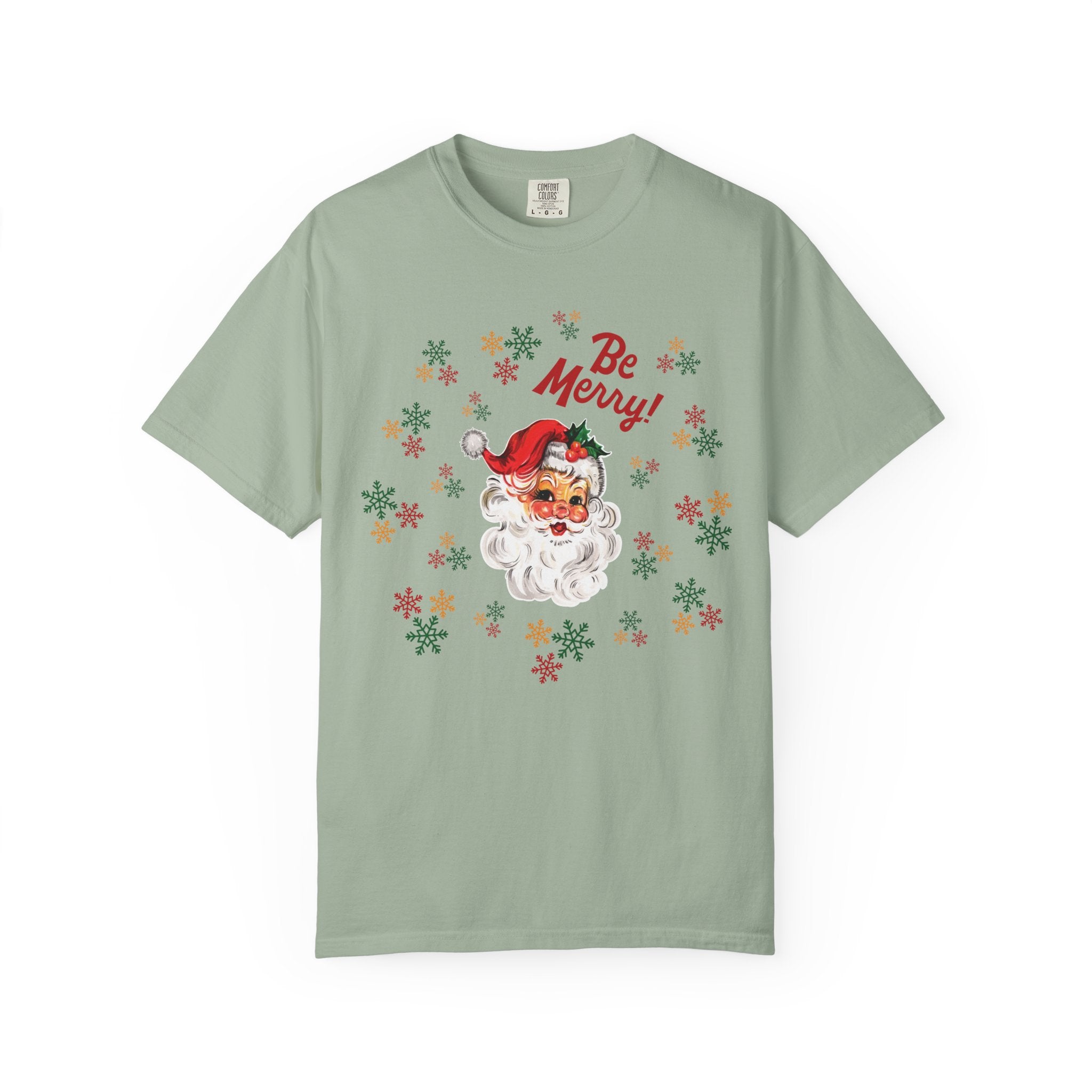 Santa 'Be Merry' Christmas T-Shirt, Comfort Colors Vintage Santa Holiday Tee