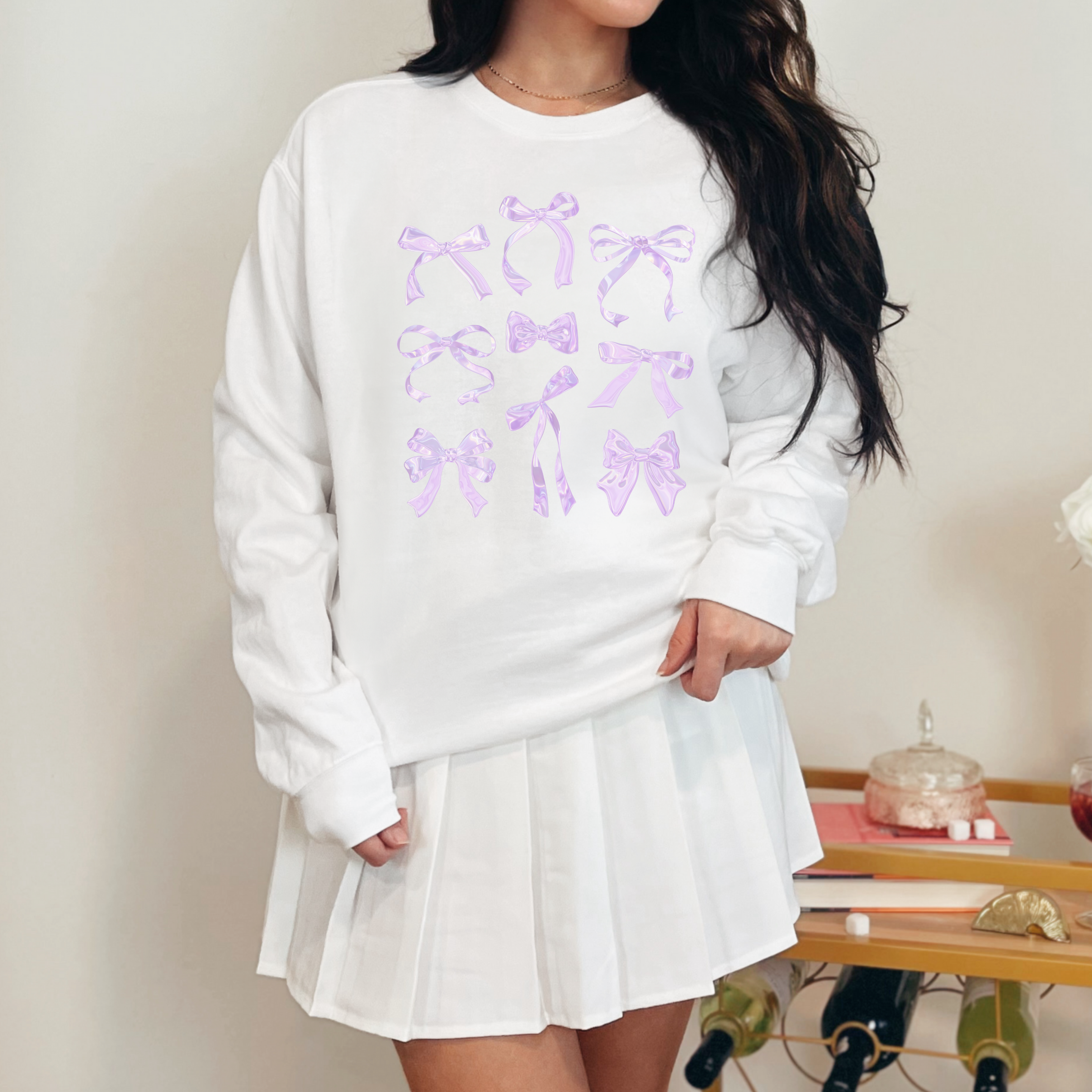 Coquette Purple Iridescent Bow Lightweight Comfort Colors Sweatshirt, Halloween Crewneck