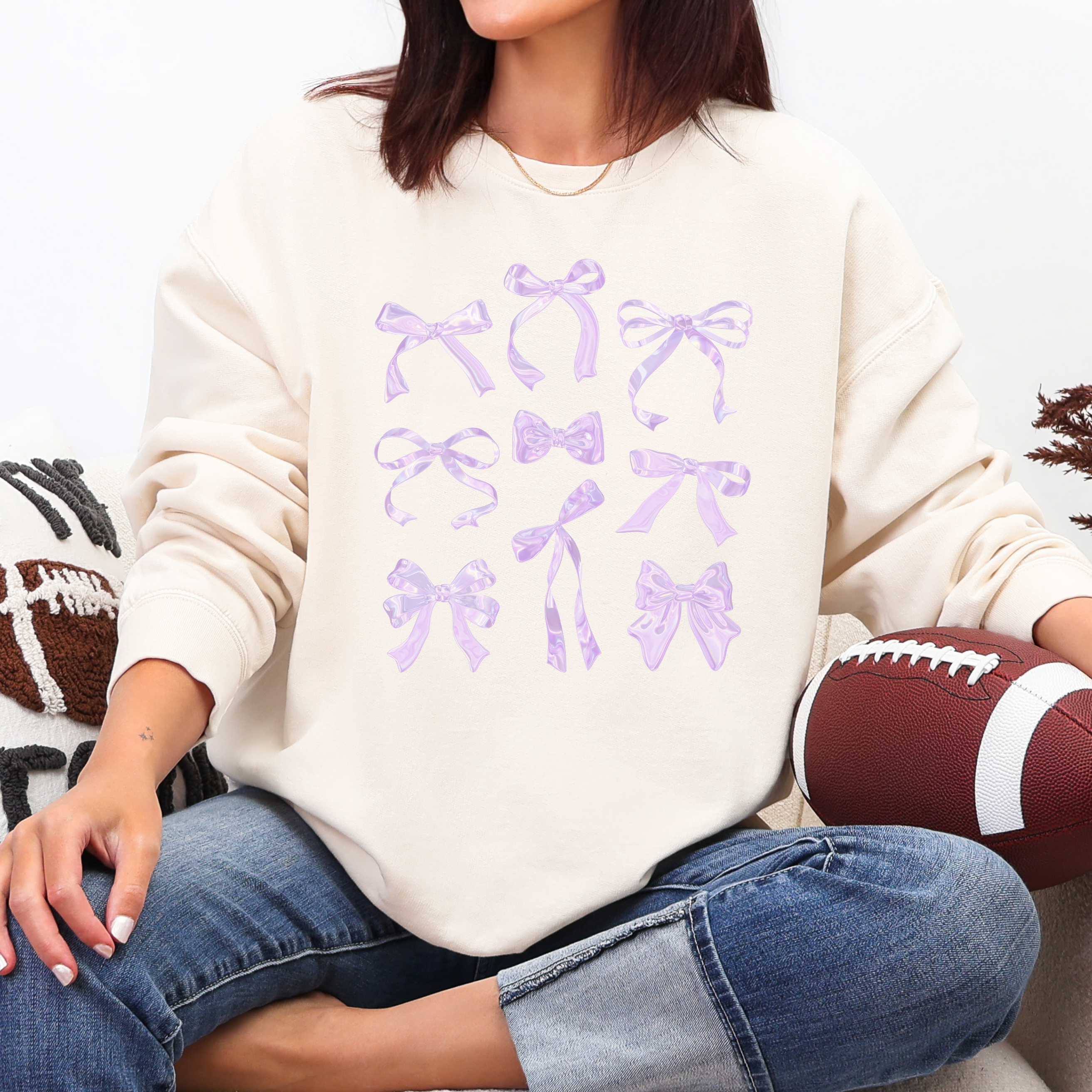 Coquette Purple Iridescent Bow Lightweight Comfort Colors Sweatshirt, Halloween Crewneck