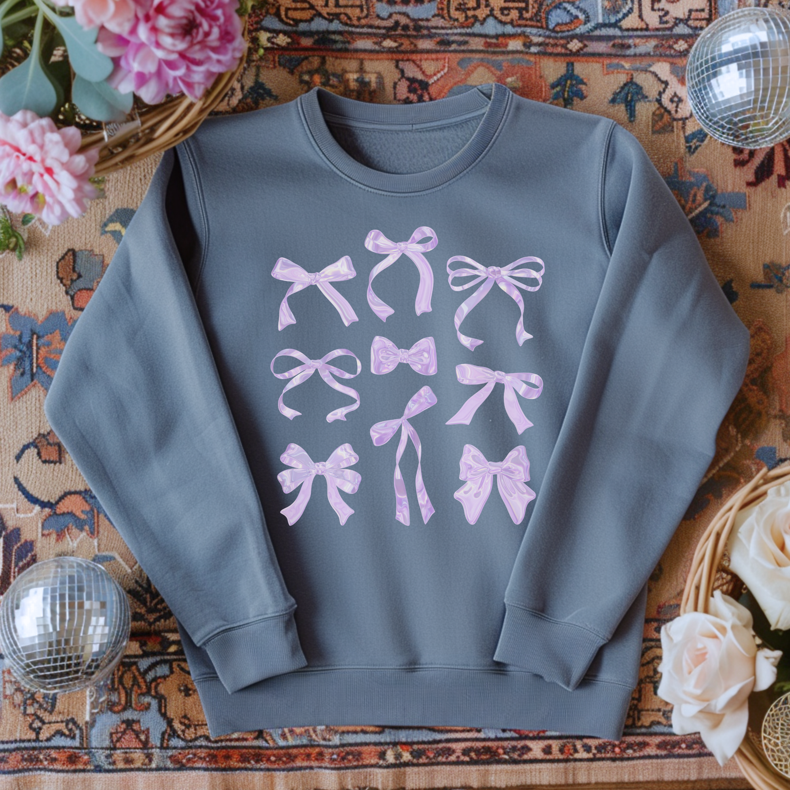 Coquette Purple Iridescent Bow Lightweight Comfort Colors Sweatshirt, Halloween Crewneck