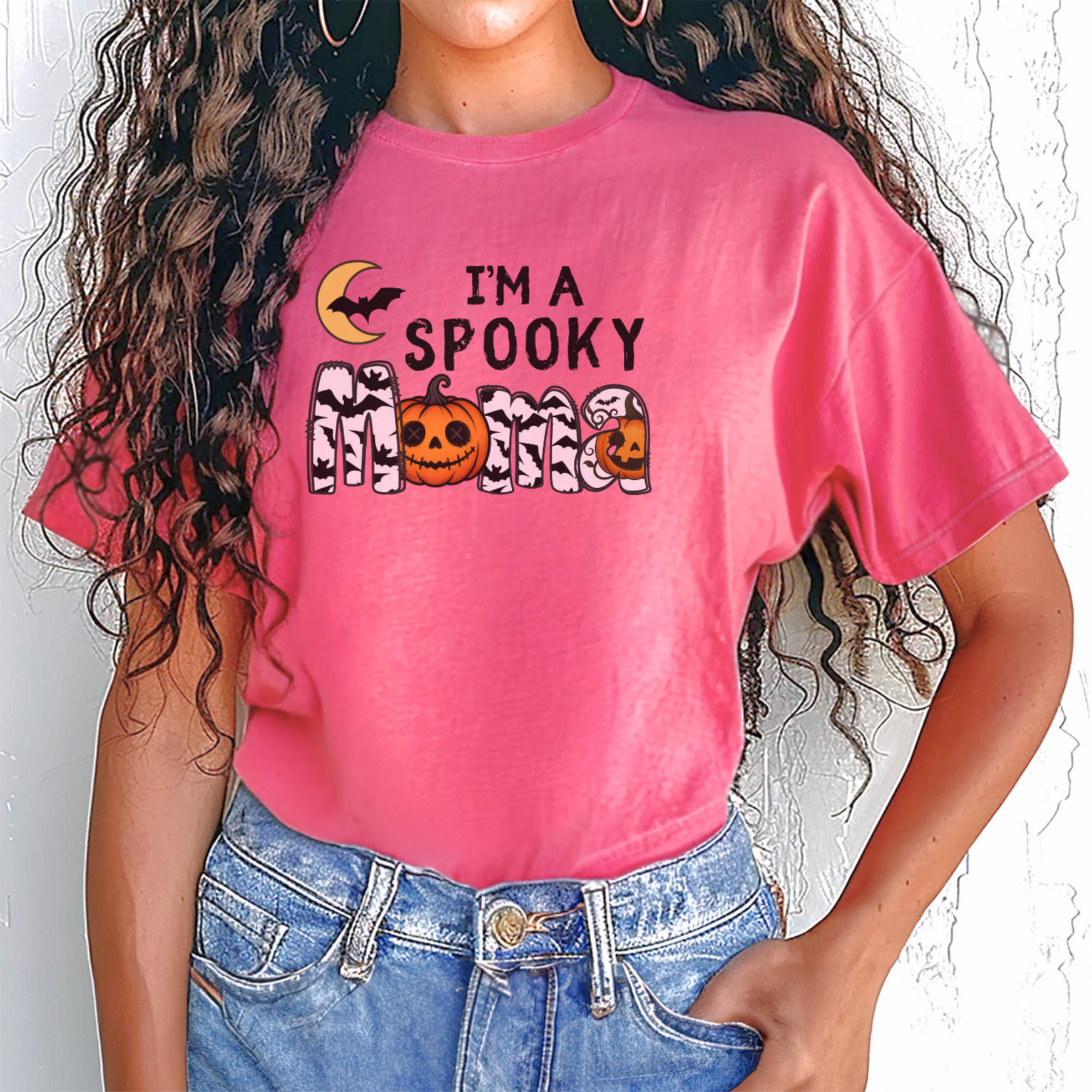 Spooky Mama Halloween Comfort Colors T-Shirt - Bats and Pumpkins
