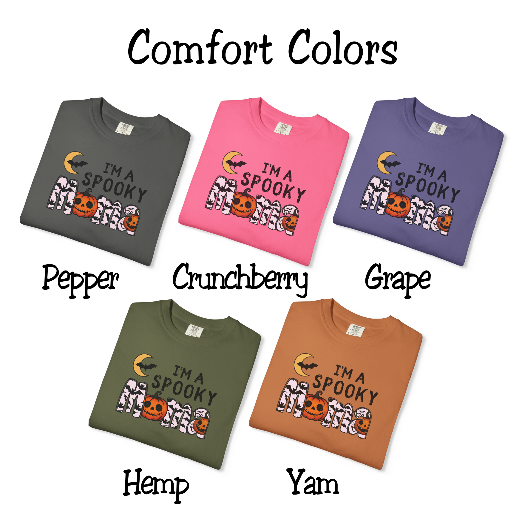 Spooky Mama Halloween Comfort Colors T-Shirt - Bats and Pumpkins
