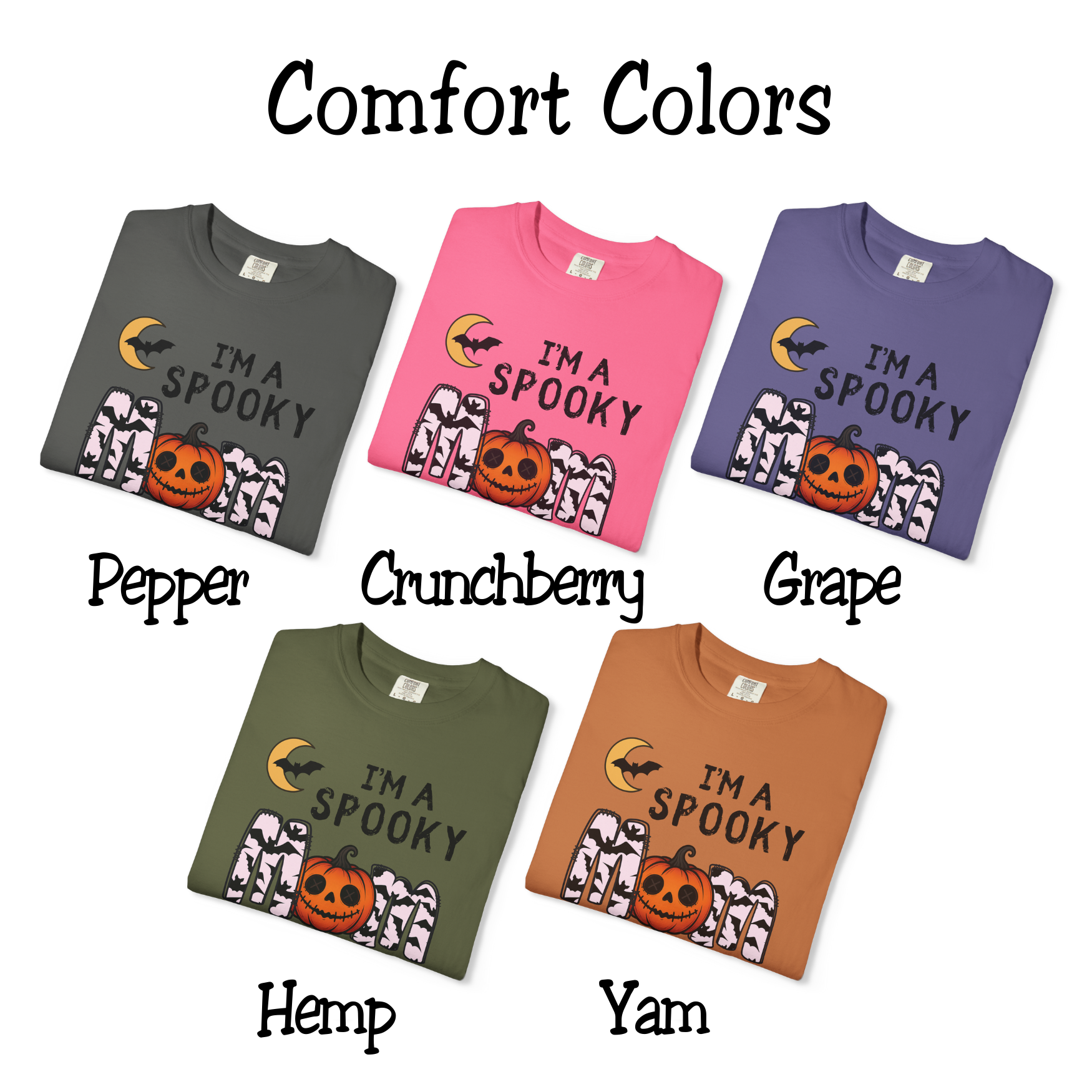 Spooky MOM Comfort Colors T-Shirt: Halloween Bat & Pumpkin Tee