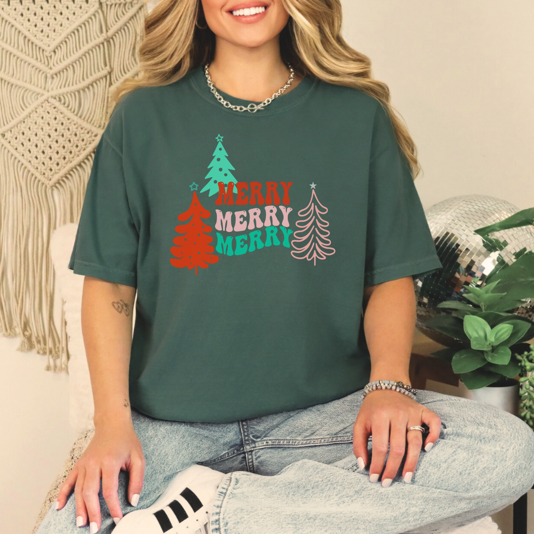 Merry Merry Merry Comfort Colors T-Shirt, Christmas Tee, Holiday shirt, Christmas Trees