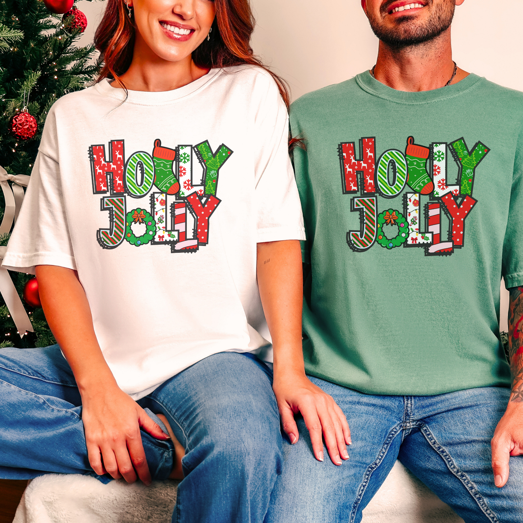 Holly Jolly Comfort Colors Adult T-Shirt, Festive Christmas Tees, Matching Family Pajamas, Holiday Shirt