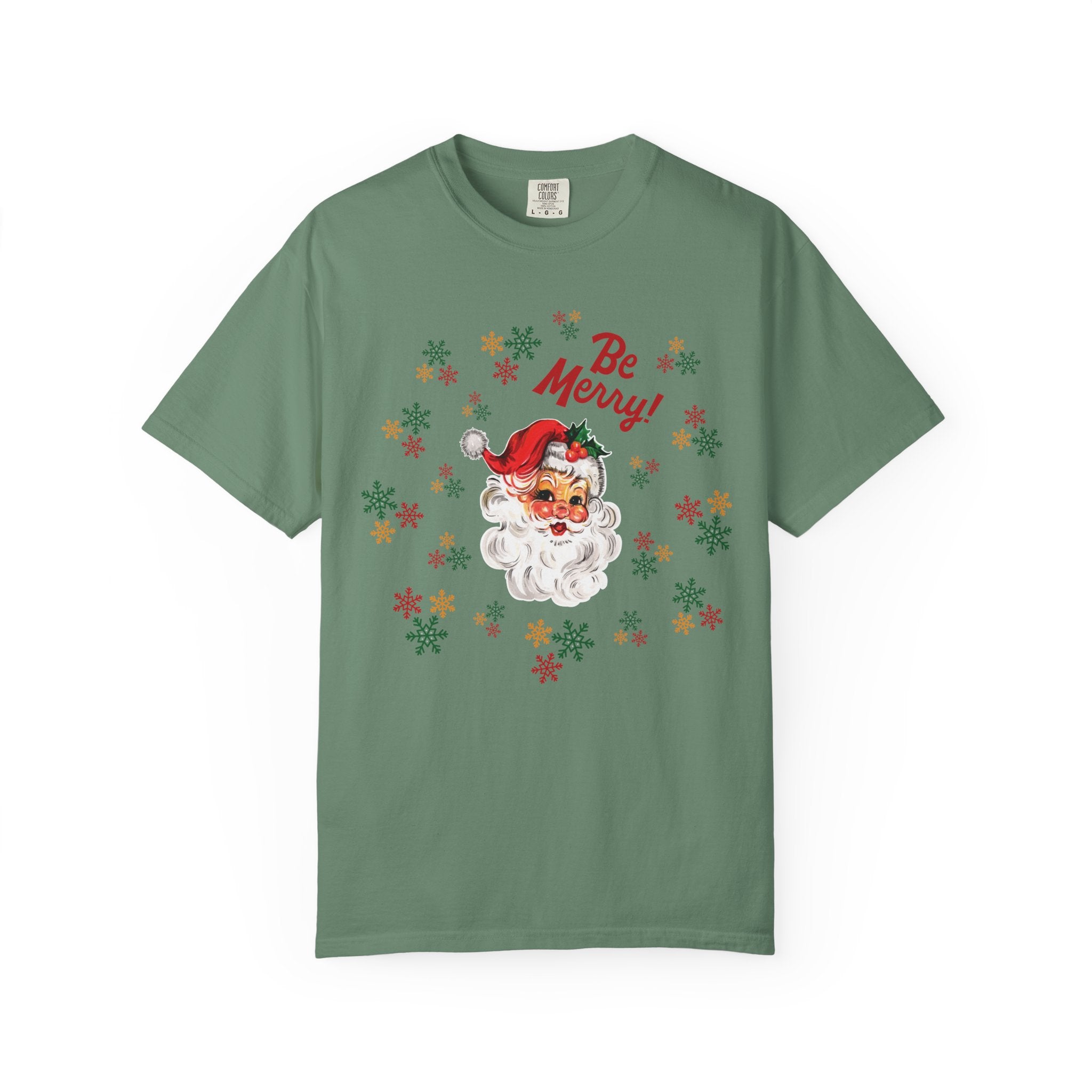Santa 'Be Merry' Christmas T-Shirt, Comfort Colors Vintage Santa Holiday Tee