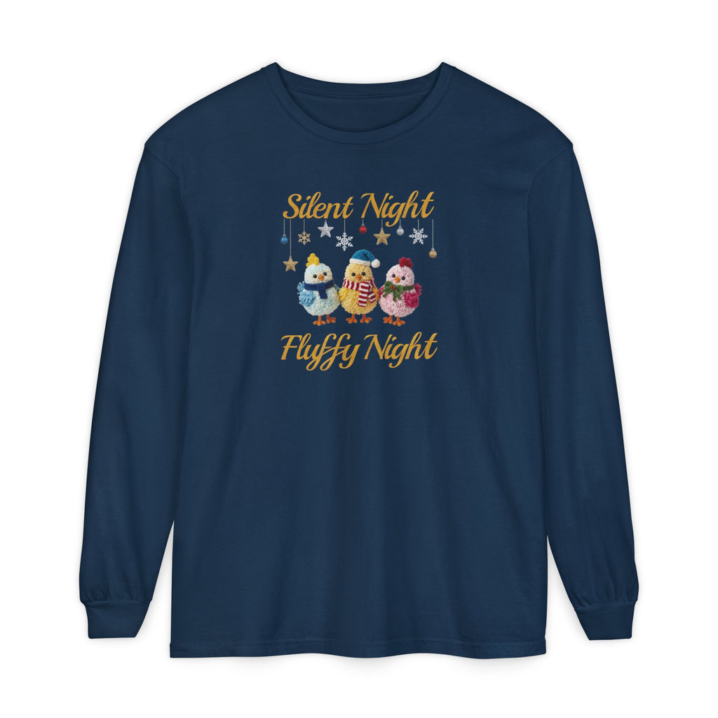 Silent Night Fluffy Night Long Sleeve T-Shirt | Cute Chick Christmas Comfort Colors Tee | Funny Holiday Shirt | Cozy Winter Top