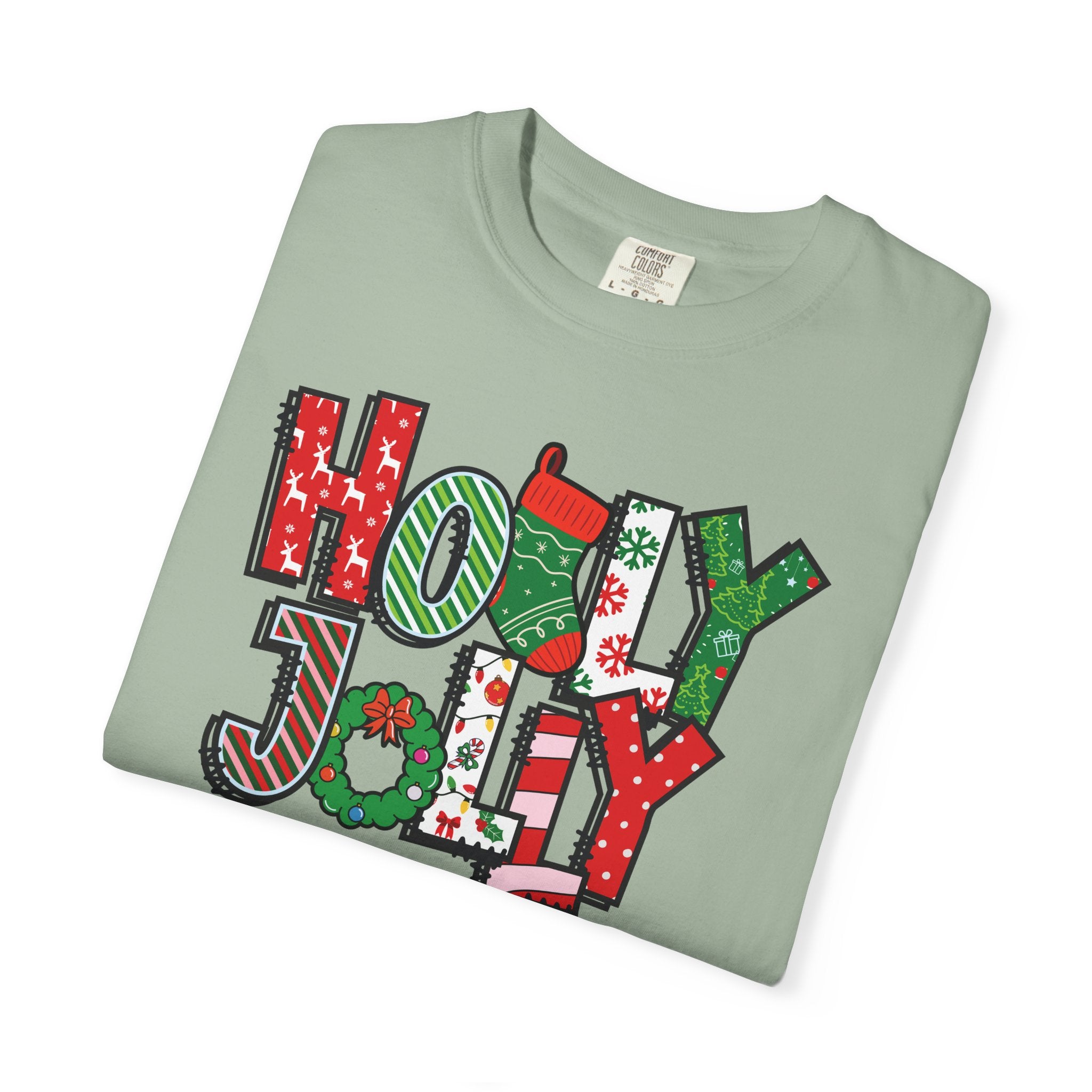 Holly Jolly Comfort Colors Adult T-Shirt, Festive Christmas Tees, Matching Family Pajamas, Holiday Shirt