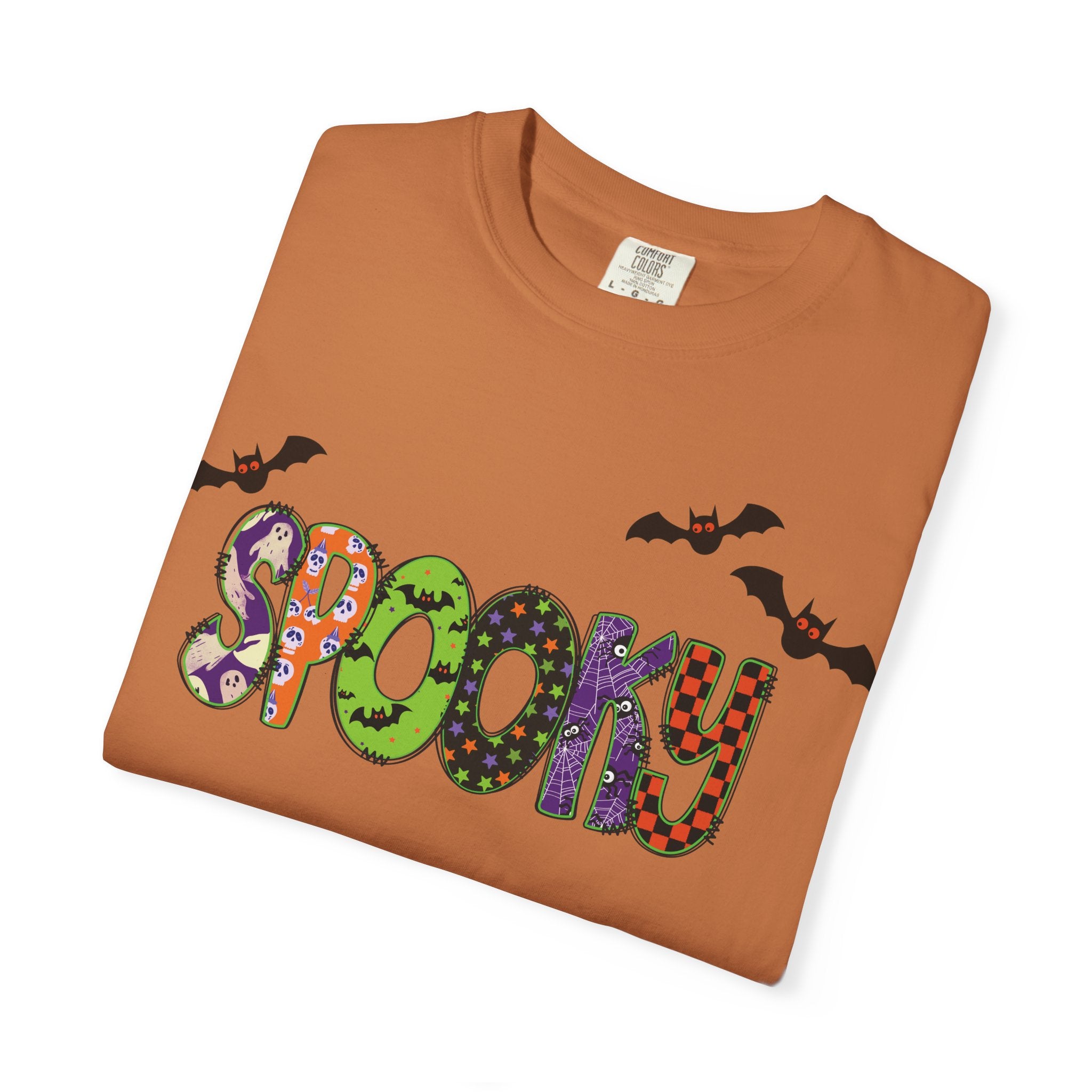 Spooky Adult Comfort Colors T-Shirt with Bats, Halloween Comfort Colors Graphic Tee