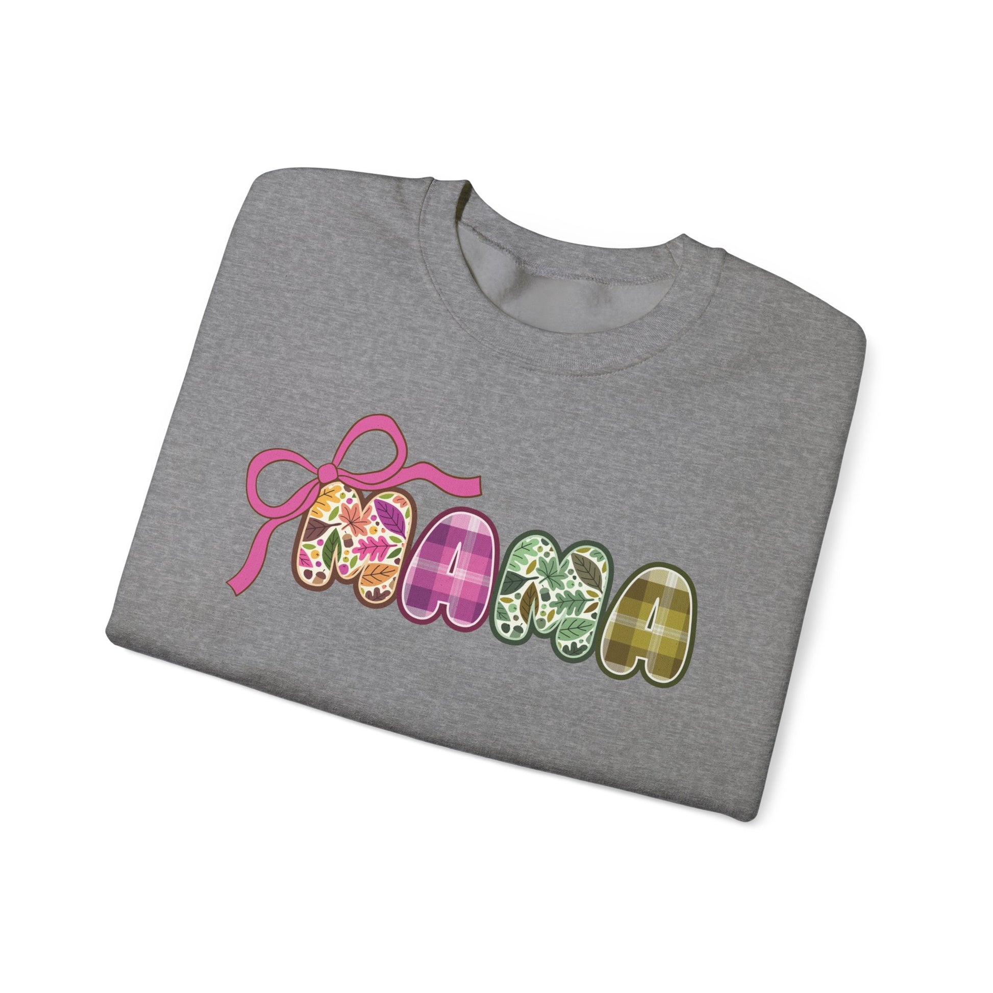 Fall MAMA Gildan Sweatshirt with Bow, Autumn Plaid Mom Shirt, Fall Leaves
