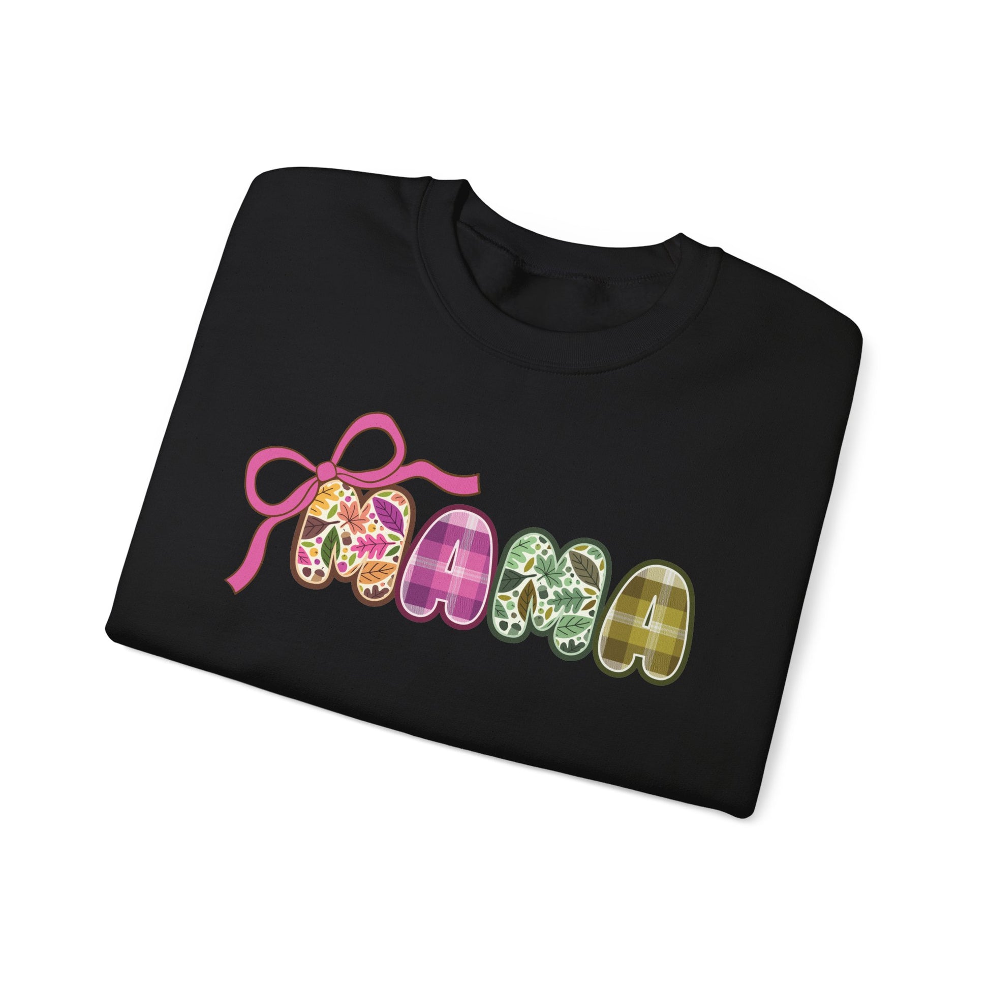 Fall MAMA Gildan Sweatshirt with Bow, Autumn Plaid Mom Shirt, Fall Leaves