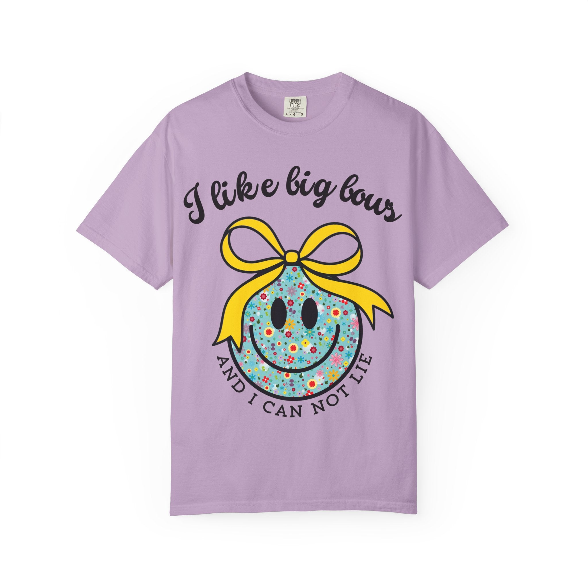 I Like Big Bows, Adult Shirt, Floral Smiley Face T-Shirt, And I Can Not Lie, Women's Tee, Graphic Tee with Bow, , Unisex Top