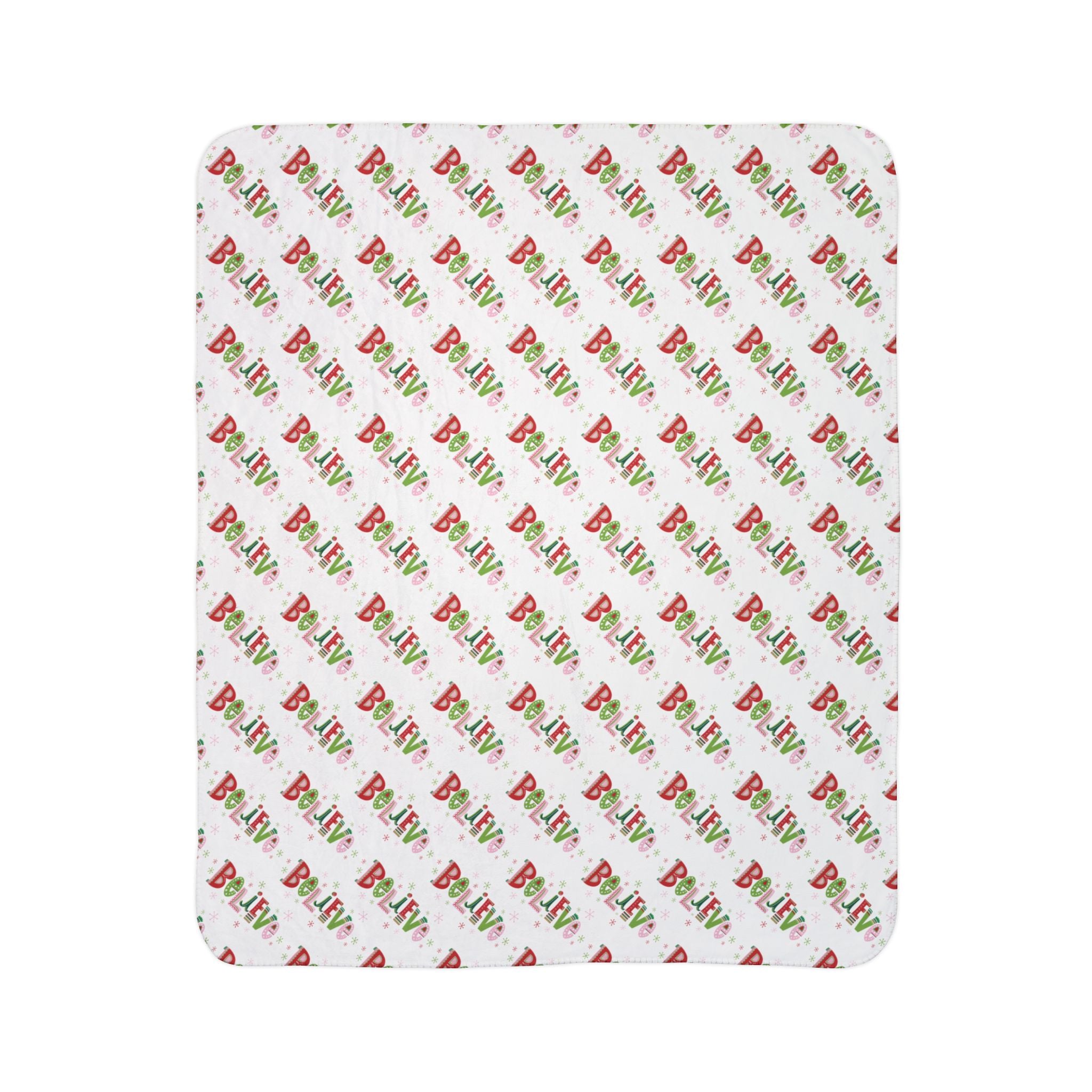 Cozy Believe Fleece Sherpa Blanket, Festive Holiday Throw, Christmas Gift, Winter Decor, Snuggly Blanket for Home, Family Blanket