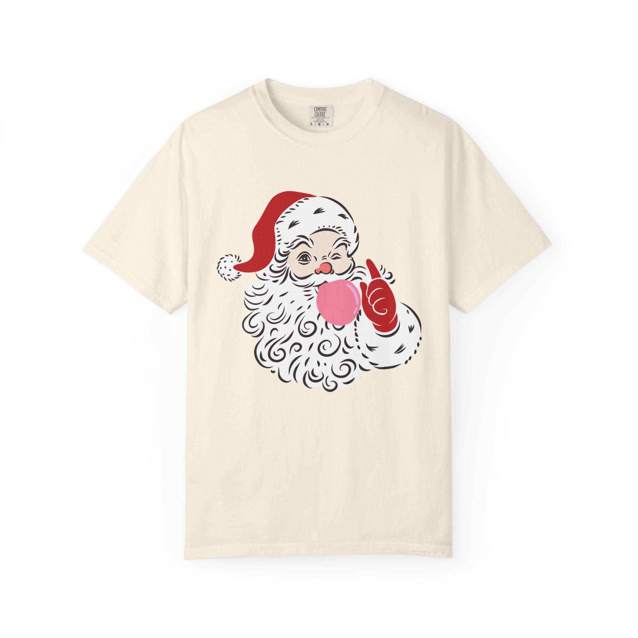 Red Winking Santa Blowing Bubble Comfort Color T-Shirt. Merry Christmas Tee, Woman's Holiday Shirt