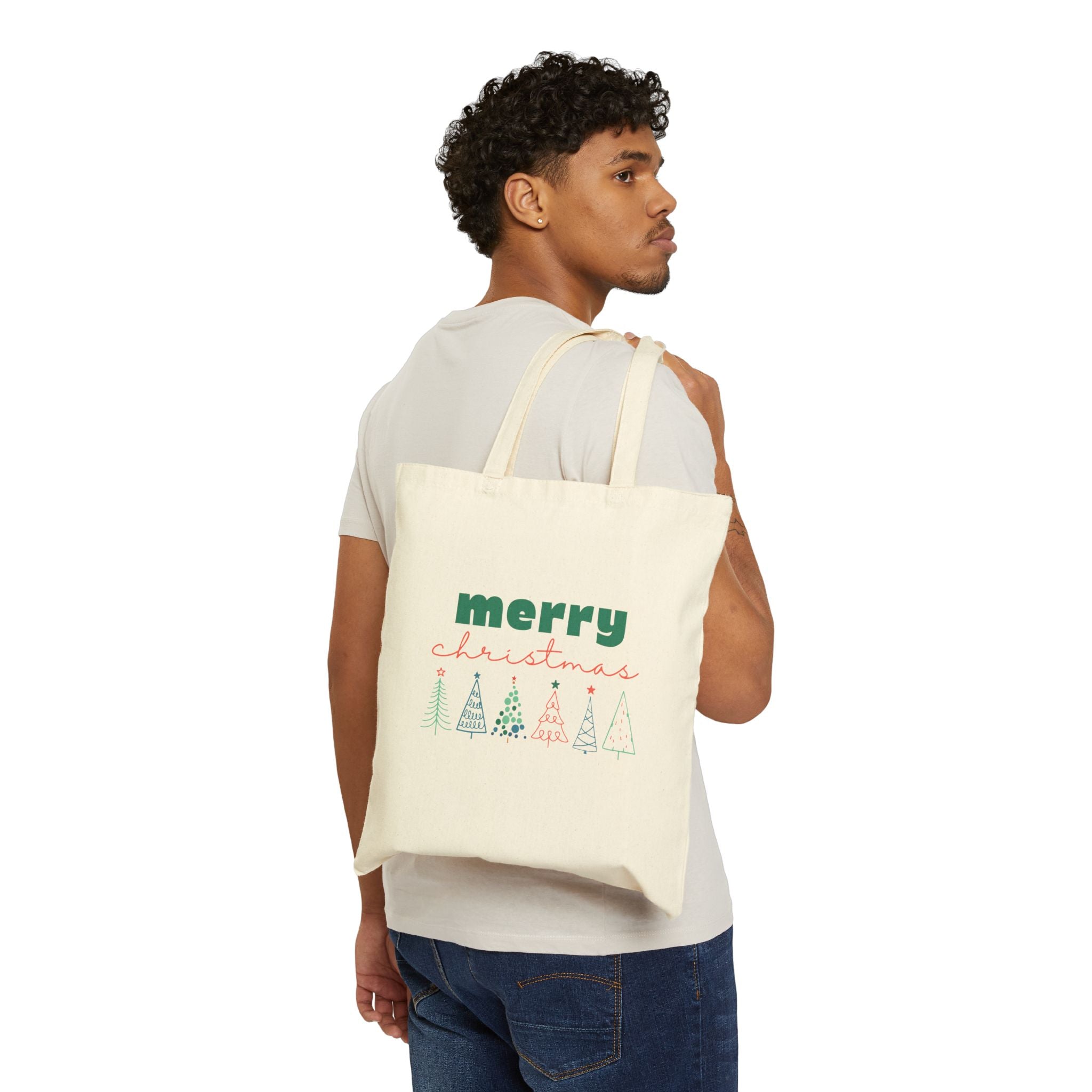 'Merry Christmas' Cotton Canvas Tote Bag, Reusable Christmas Shopping Tote